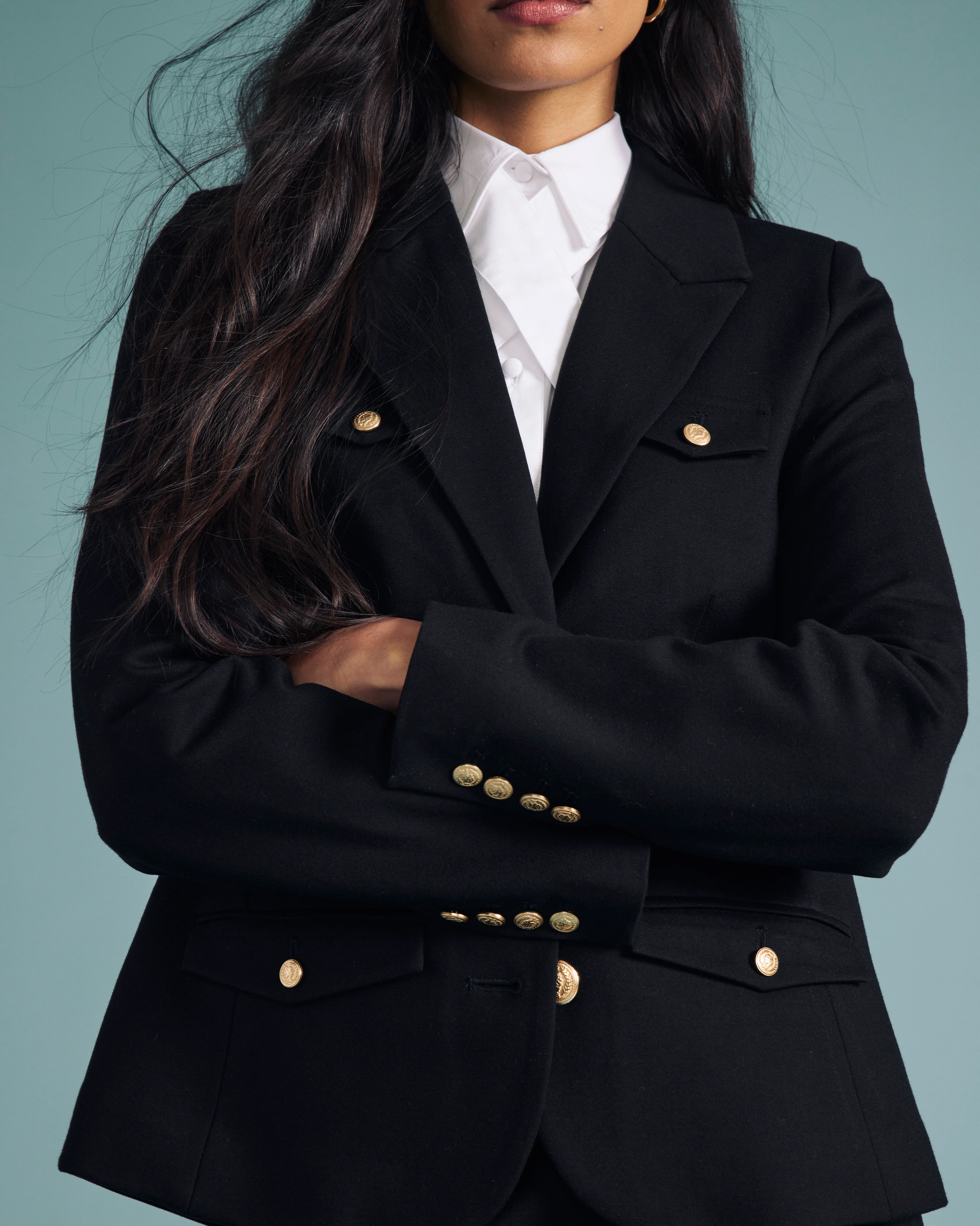 4 Pocket Ponte Blazer - Black with Gold Buttons