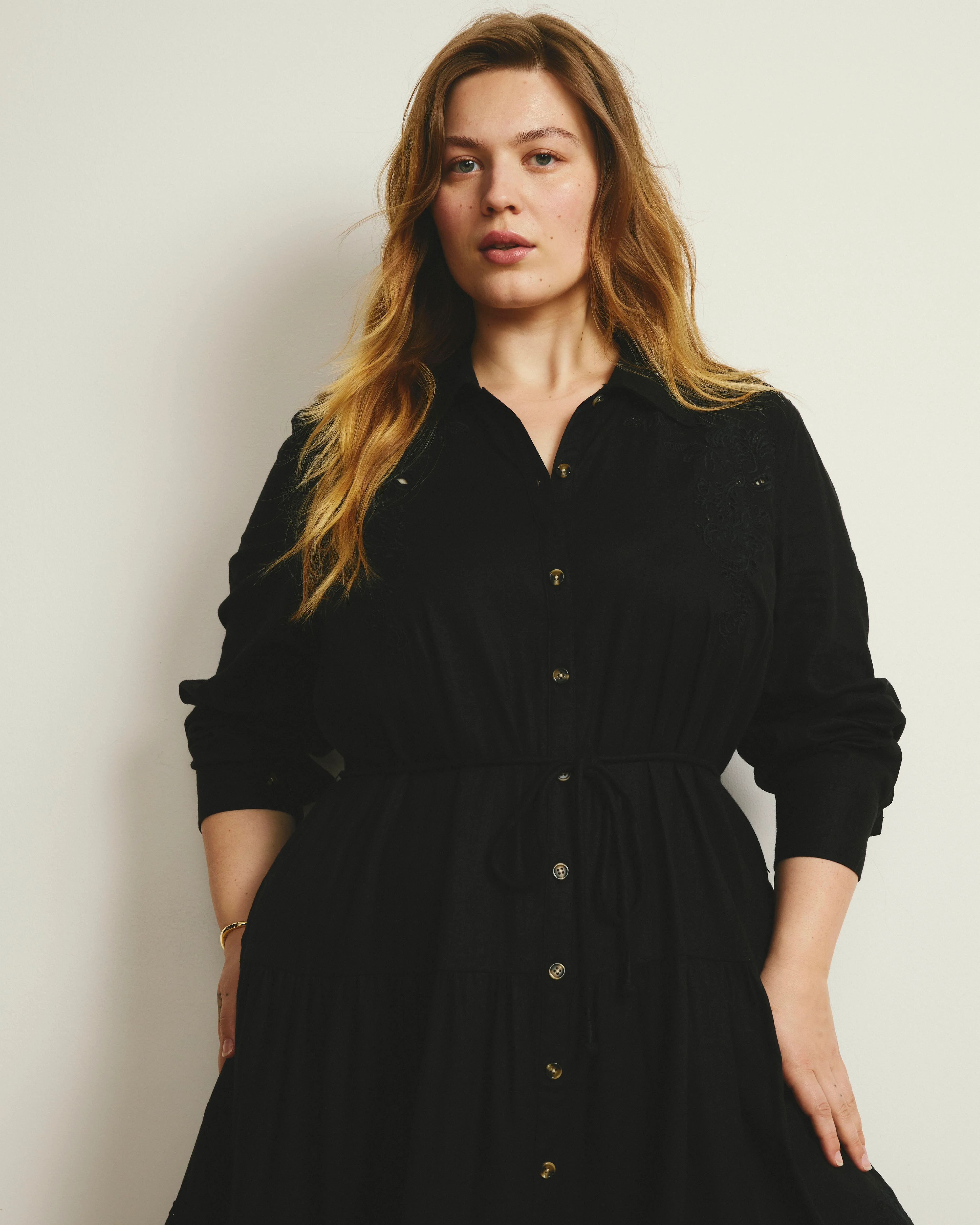 Alix Embroidered Linen Blend Shirtdress - Black - Image 3
