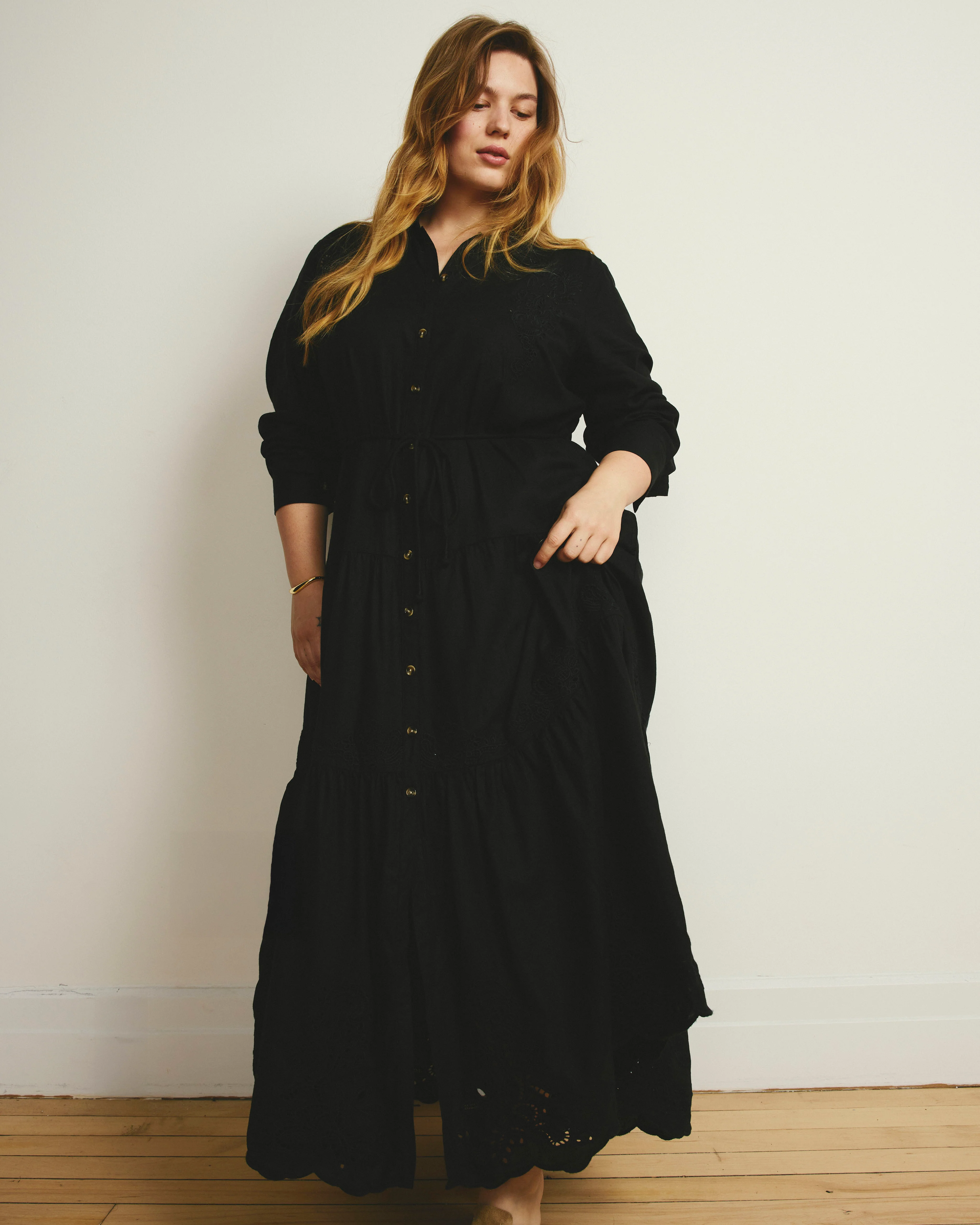 Alix Embroidered Linen Blend Shirtdress - Black - Image 4