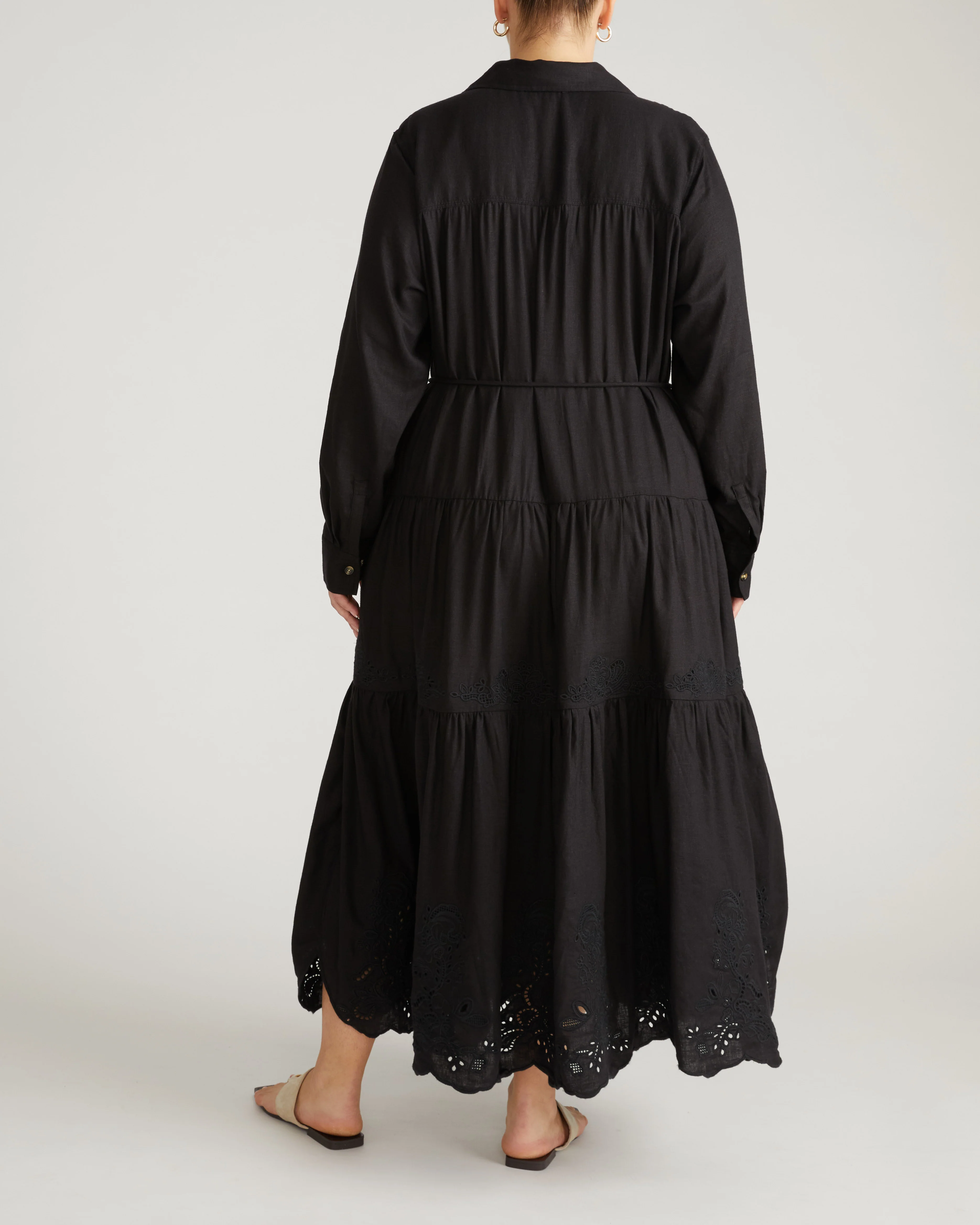 Alix Embroidered Linen Blend Shirtdress - Black - Image 8