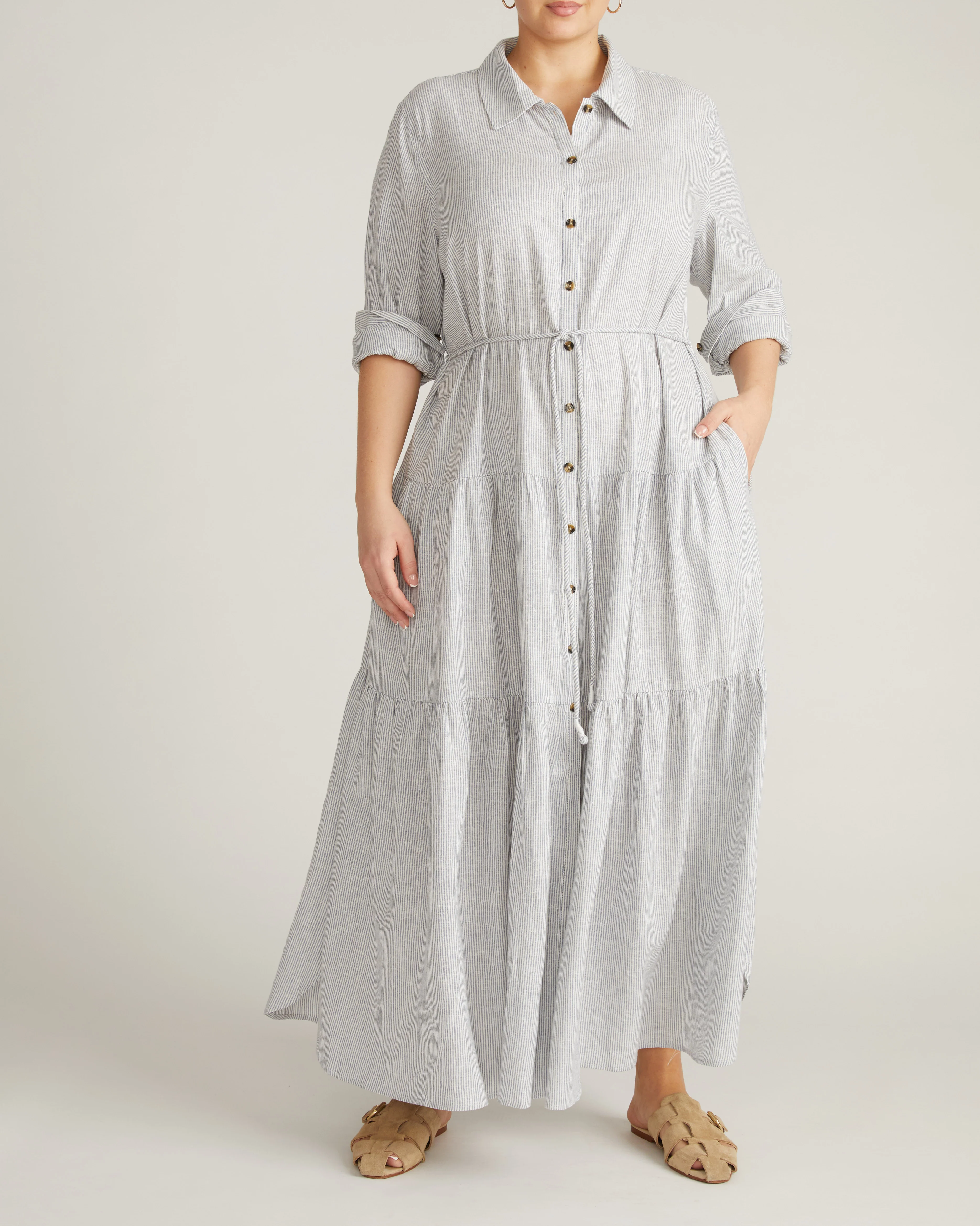 Alix Linen Blend Shirtdress - Beach Stripe - Image 6