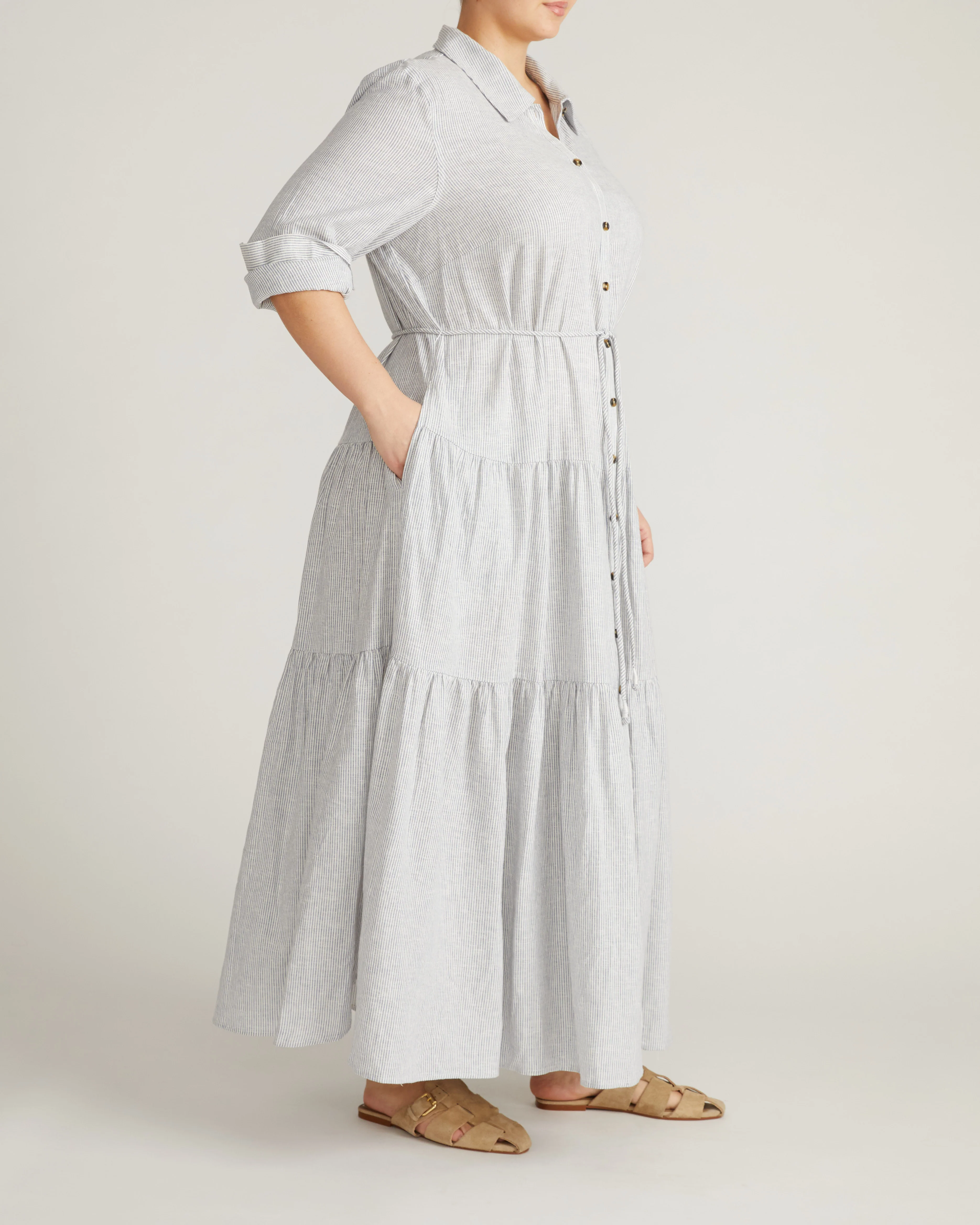 Alix Linen Blend Shirtdress - Beach Stripe - Image 7