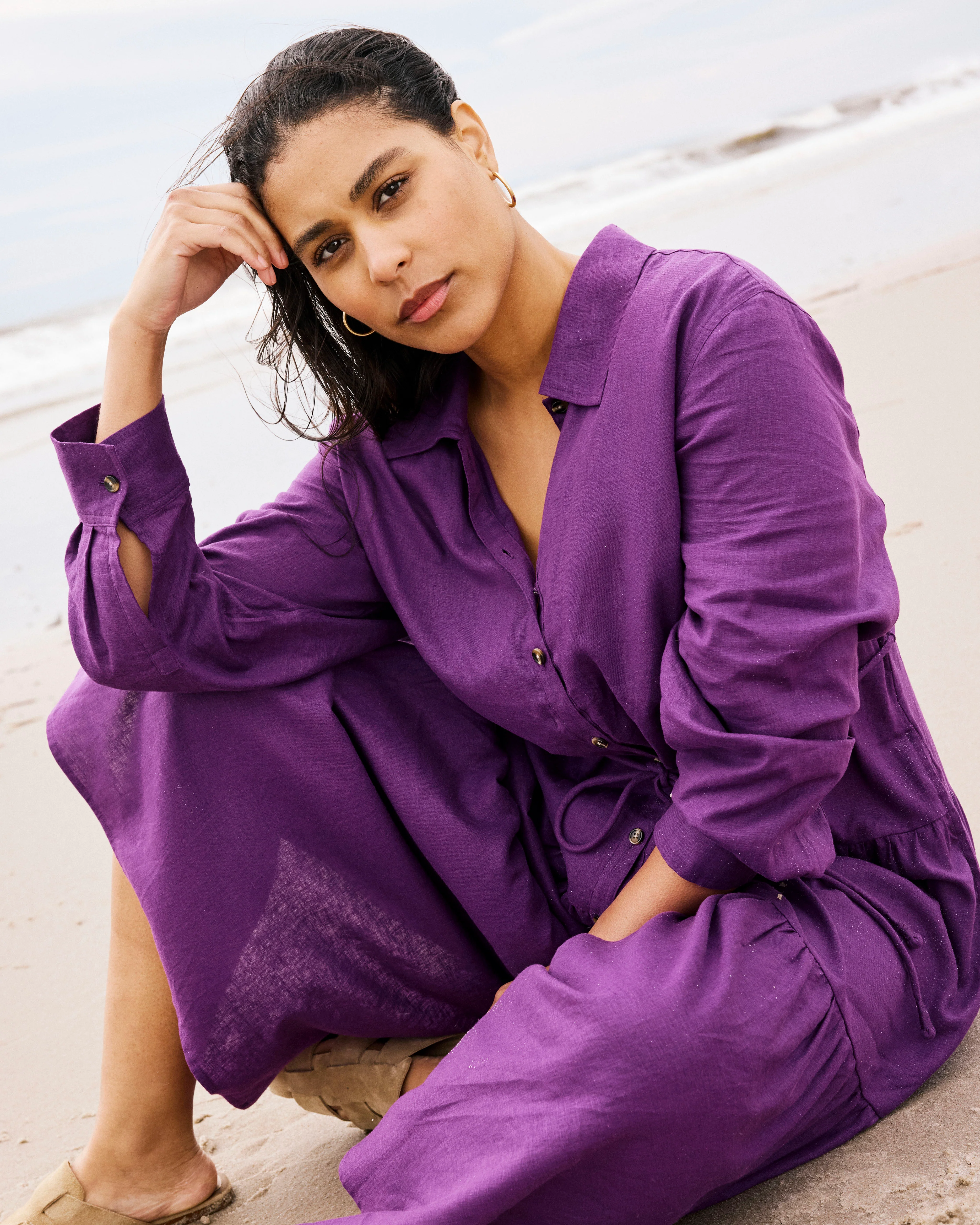 Alix Linen Blend Shirtdress - Dreamy Purple - Image 3