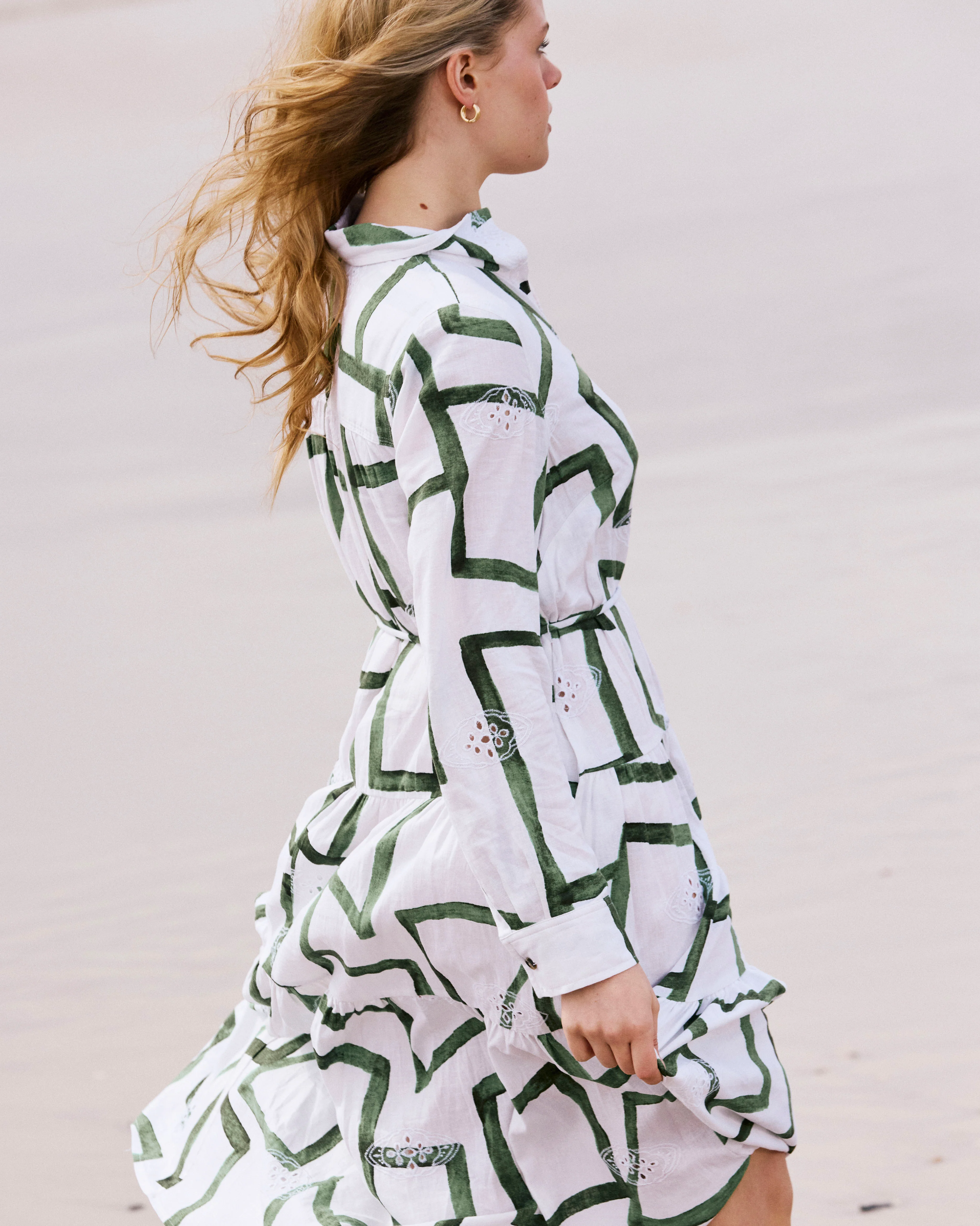 Alix Linen Blend Shirtdress - Green Paint Print - Image 3