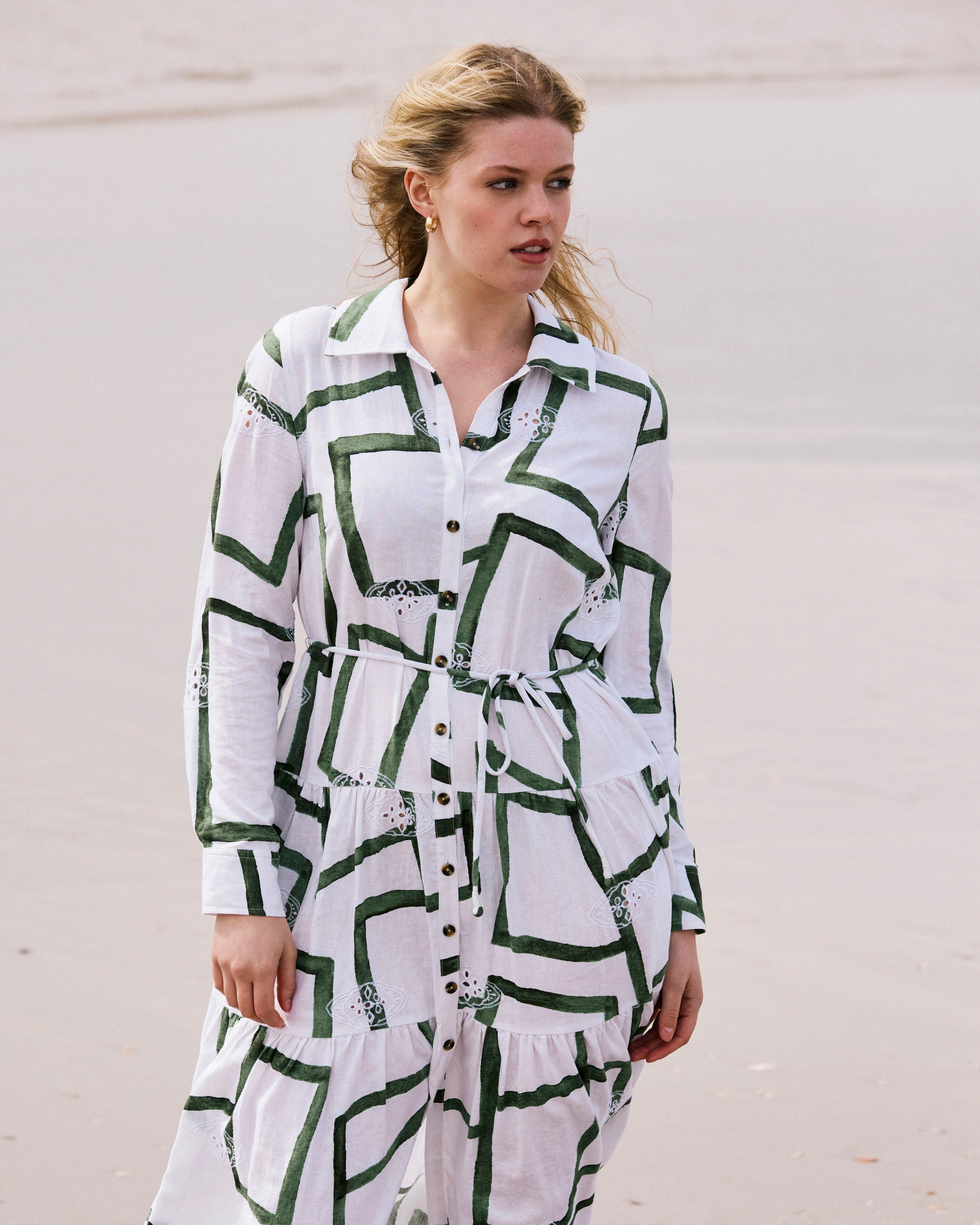 Alix Linen Blend Shirtdress - Green Paint Print - Image 4