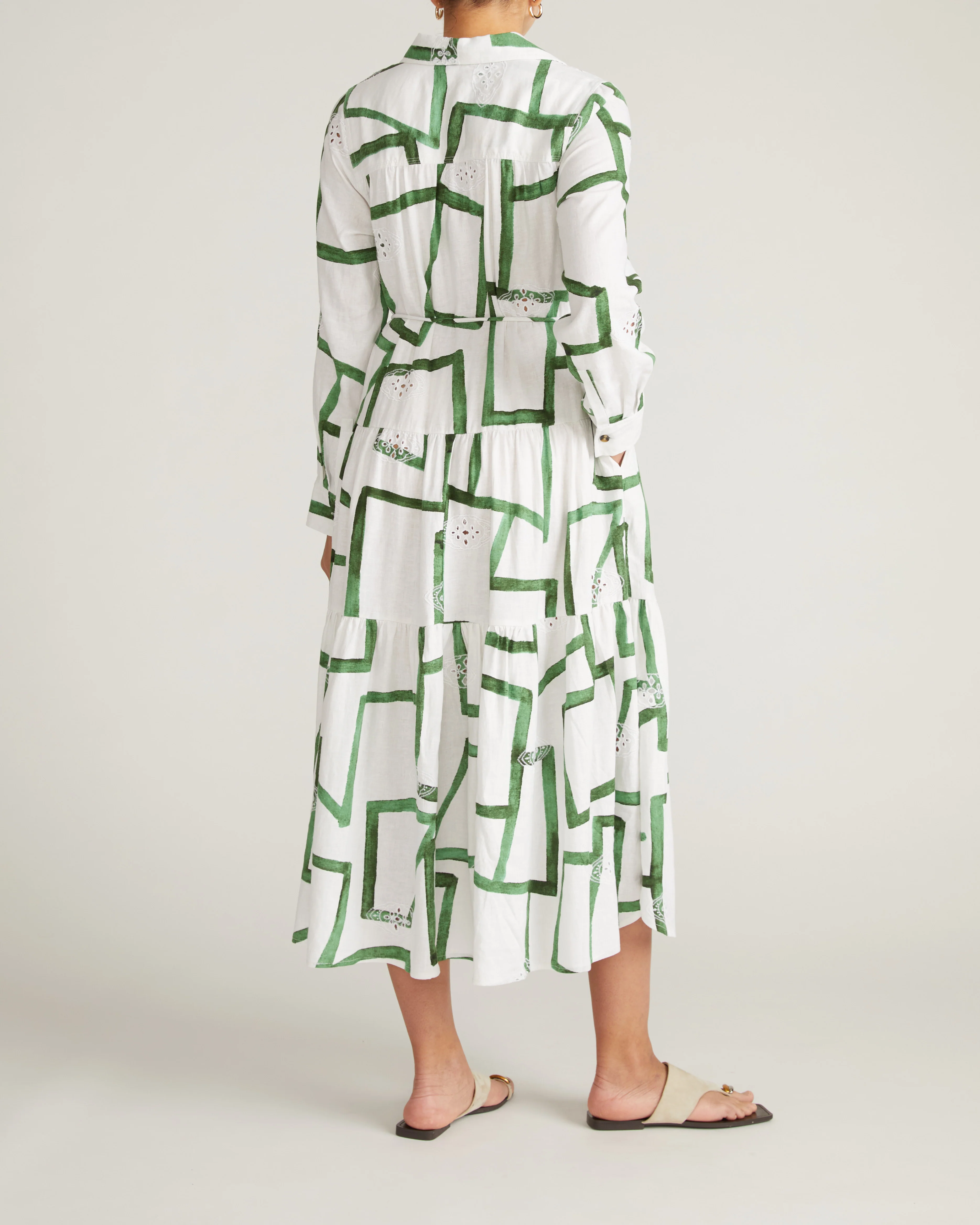 Alix Linen Blend Shirtdress - Green Paint Print - Image 8