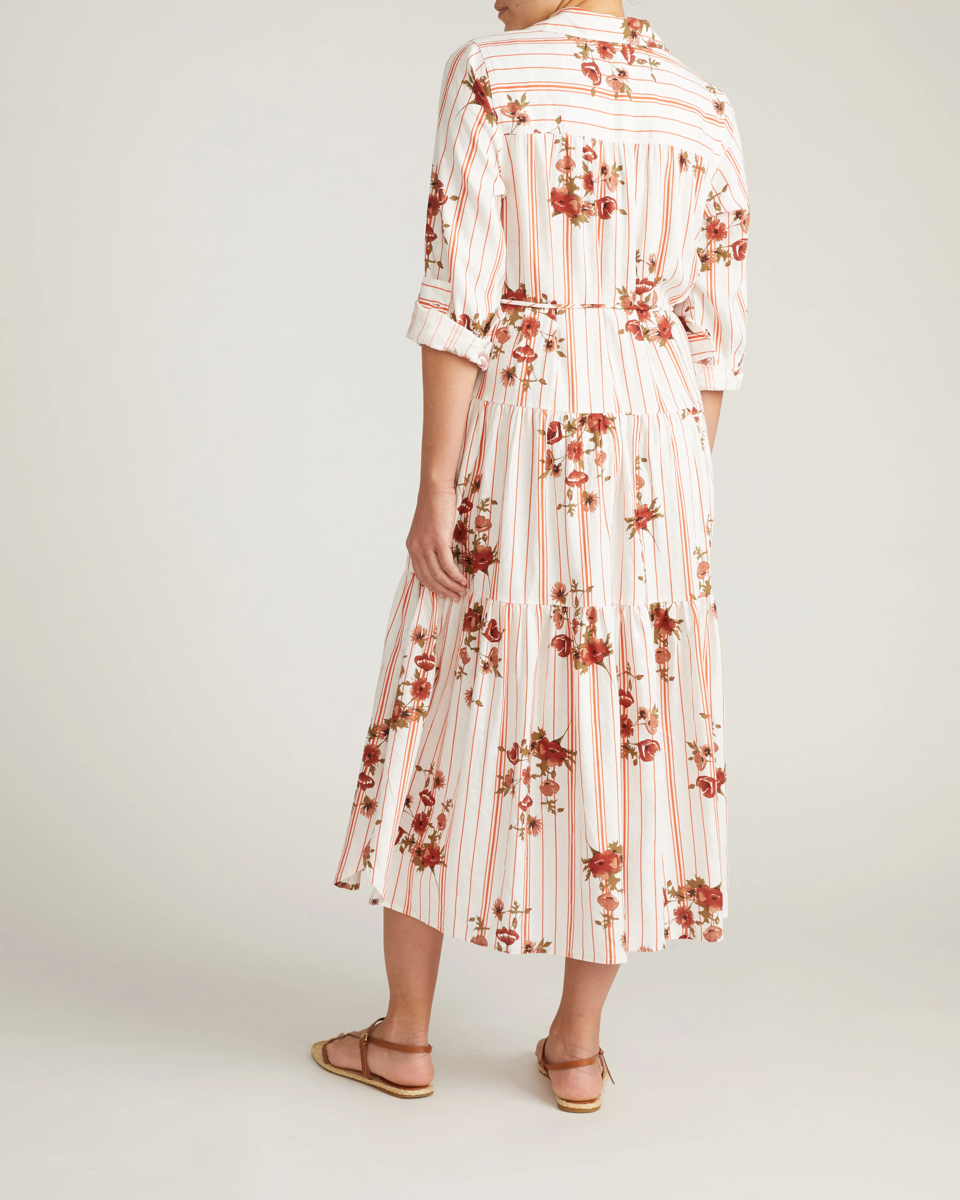Alix Linen Blend Shirtdress - Wild Flower Bouquet Print on Stripes - Image 6