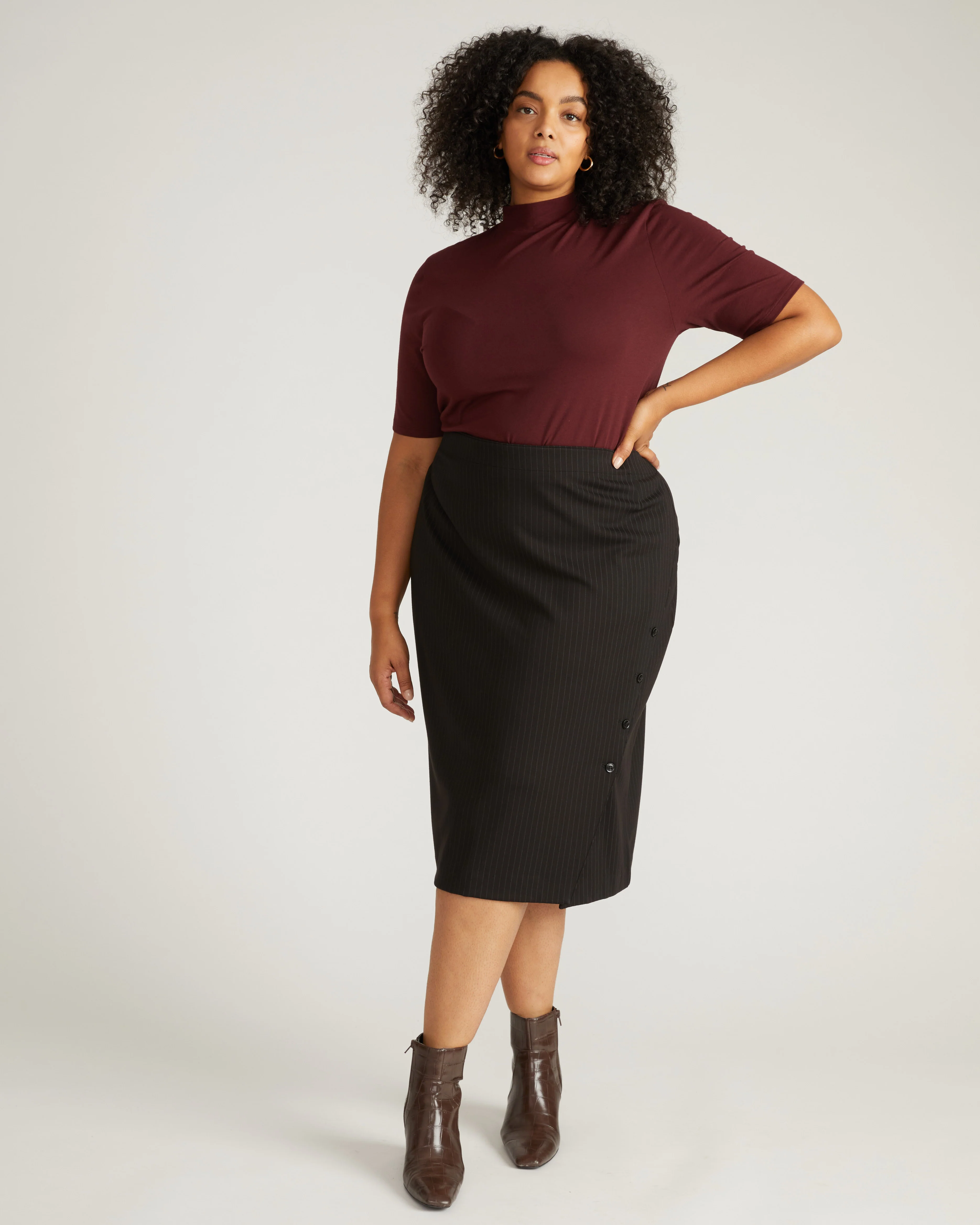 Anya Ponte Skirt - Slate Pinstripe