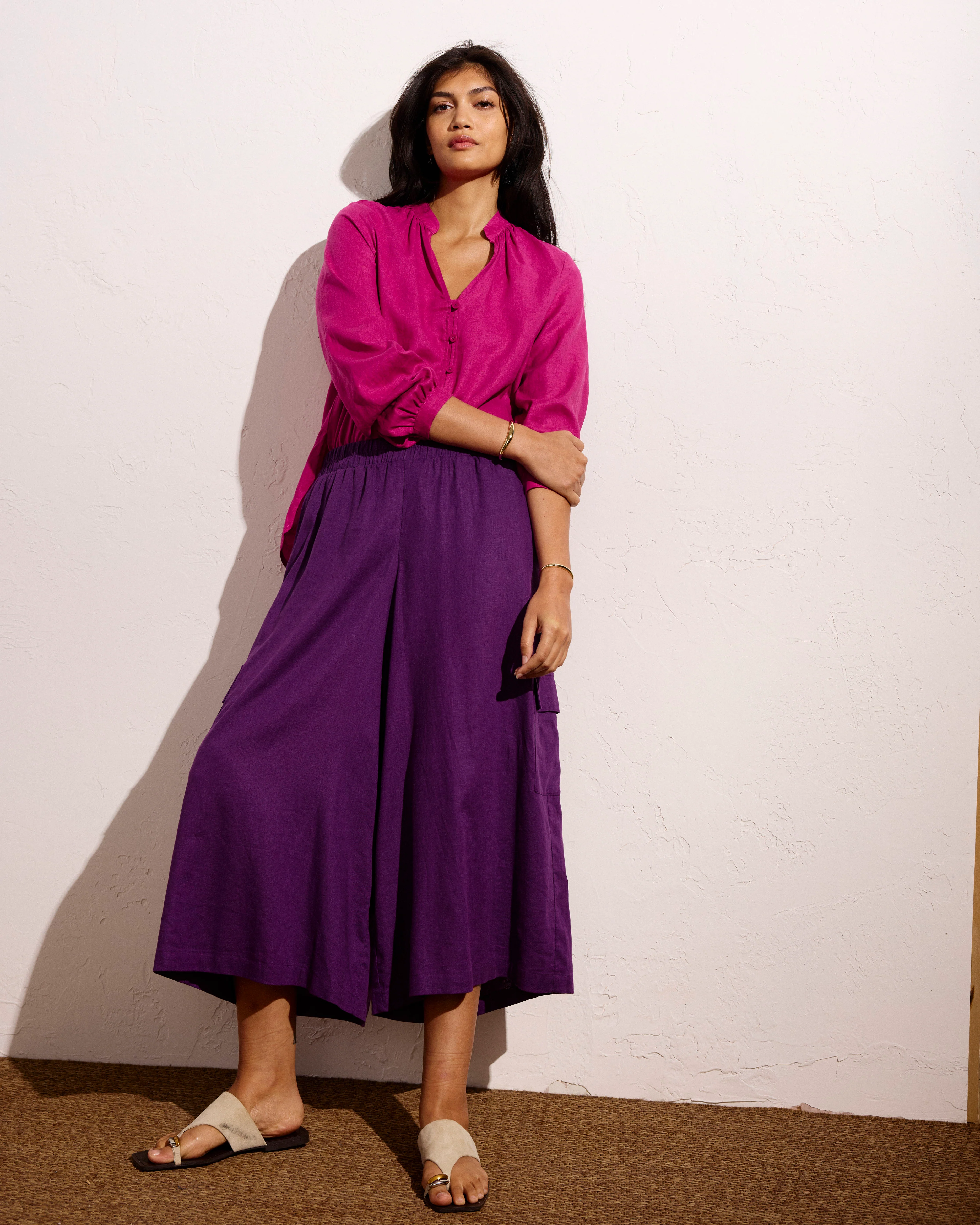 Avalon Linen Blend Blouse - Hyper Pink - Image 3