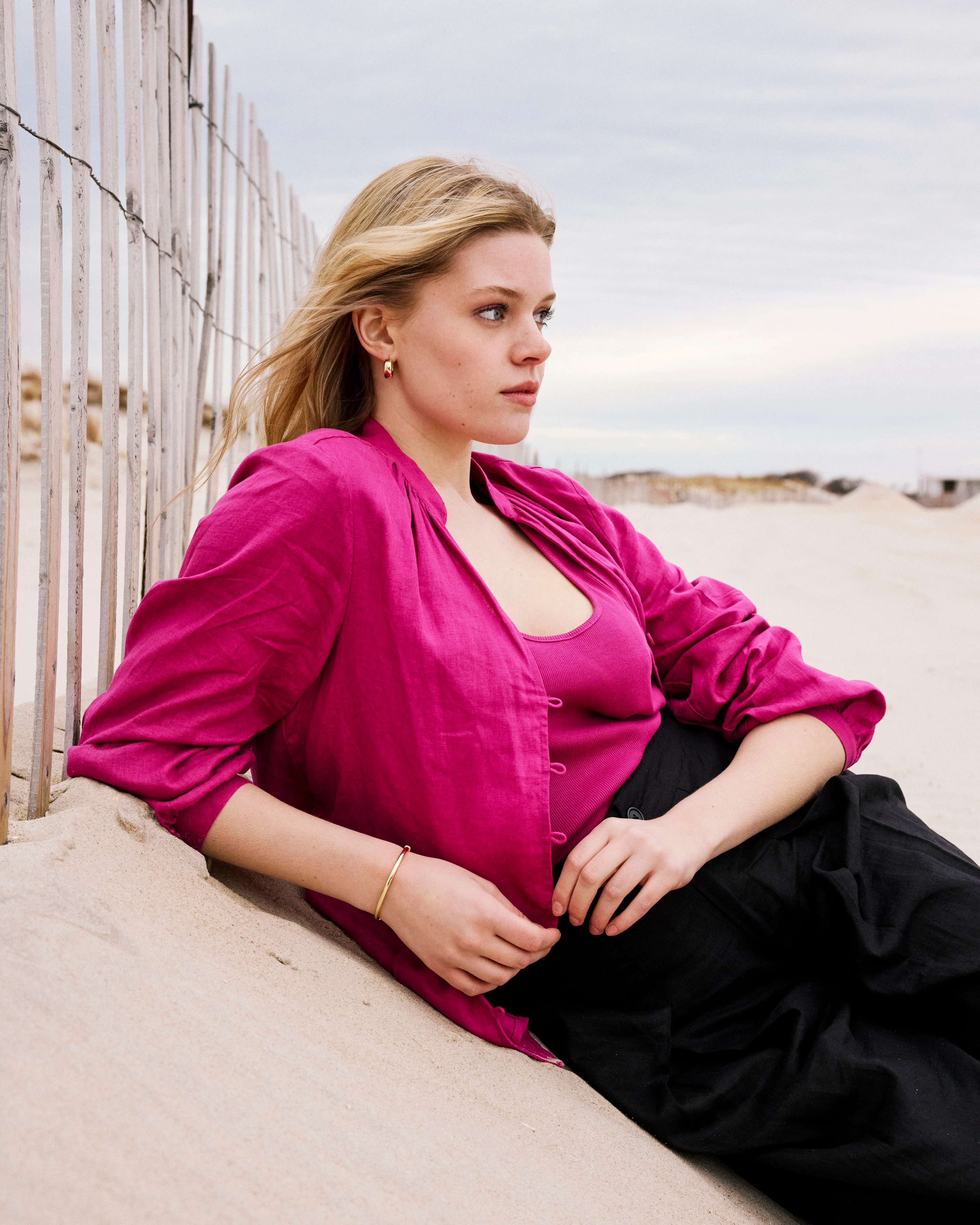 Avalon Linen Blend Blouse - Hyper Pink - Image 4