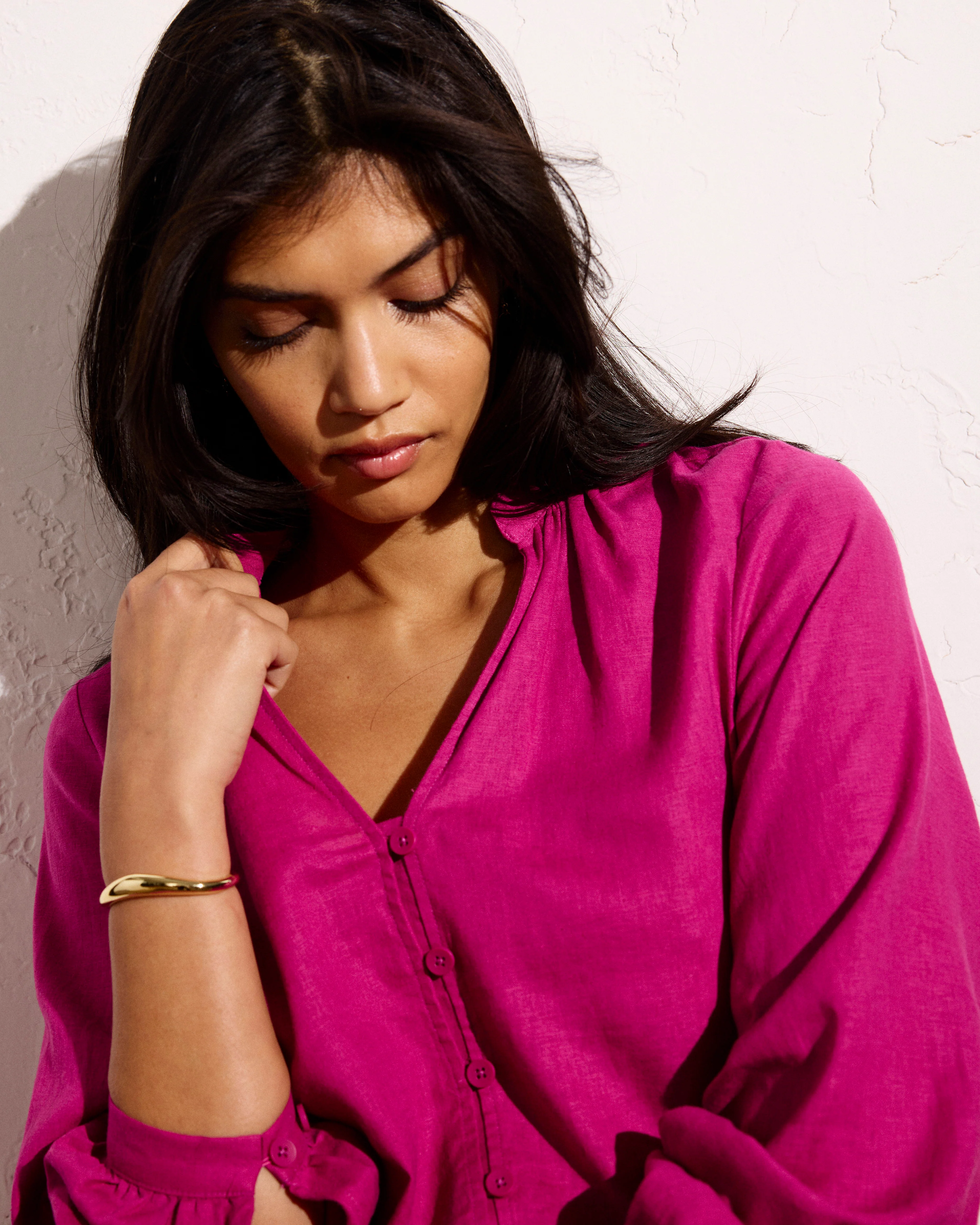 Avalon Linen Blend Blouse - Hyper Pink - Image 5