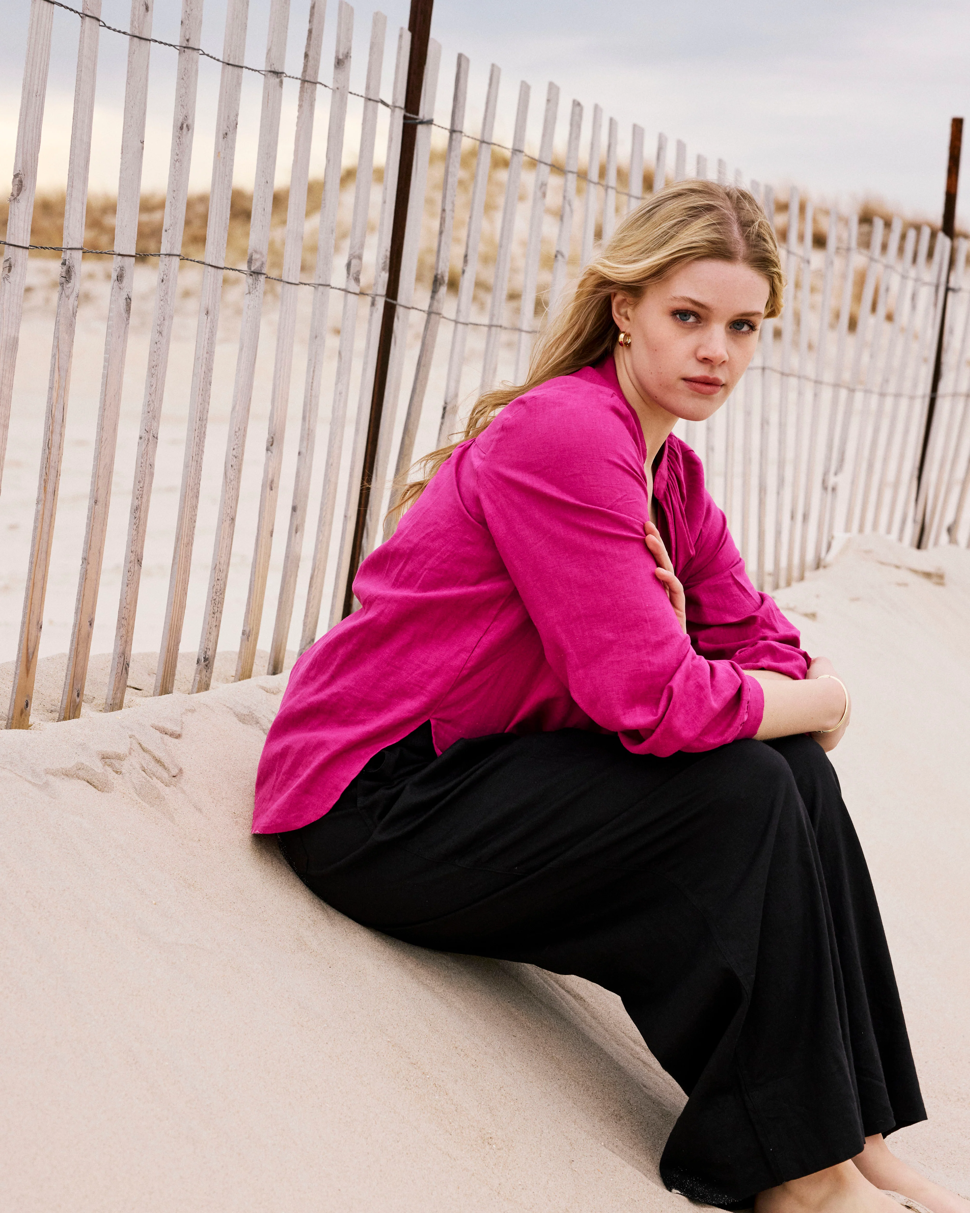 Avalon Linen Blend Blouse - Hyper Pink - Image 6