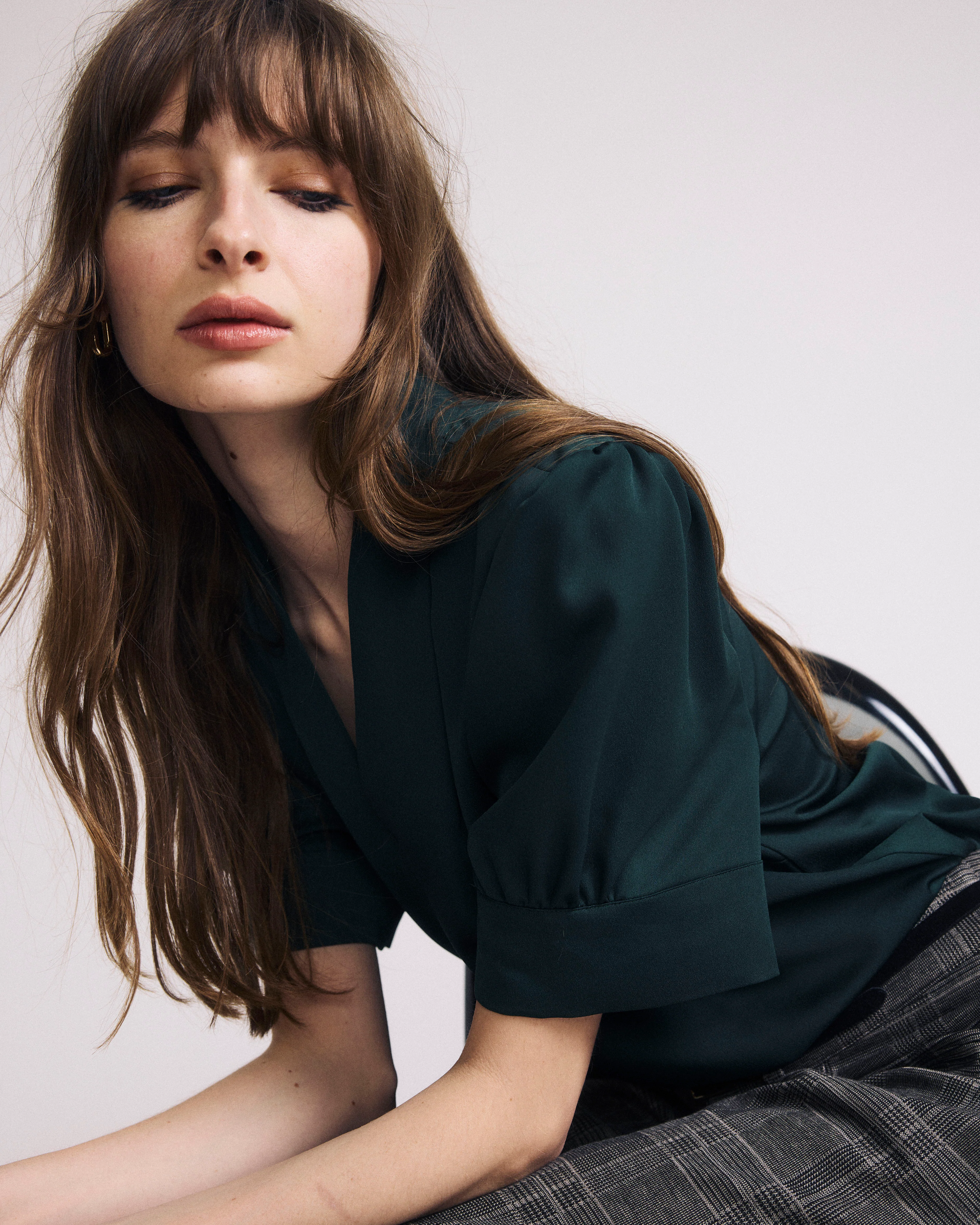 Beatrice Soft Satin Top - Forest Green