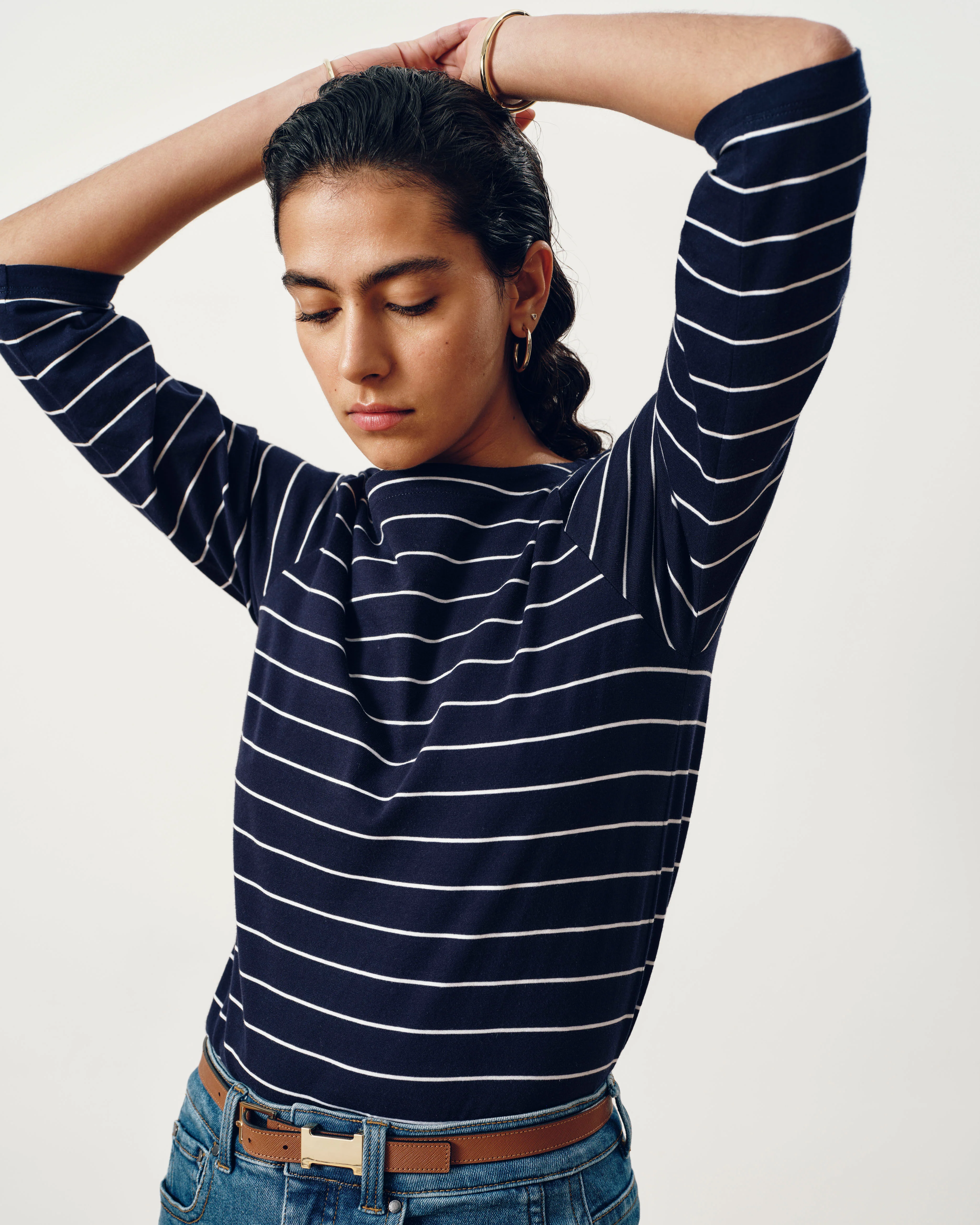 Belle Breton Stripe Jersey Tee - Navy Pinstripe - Image 6