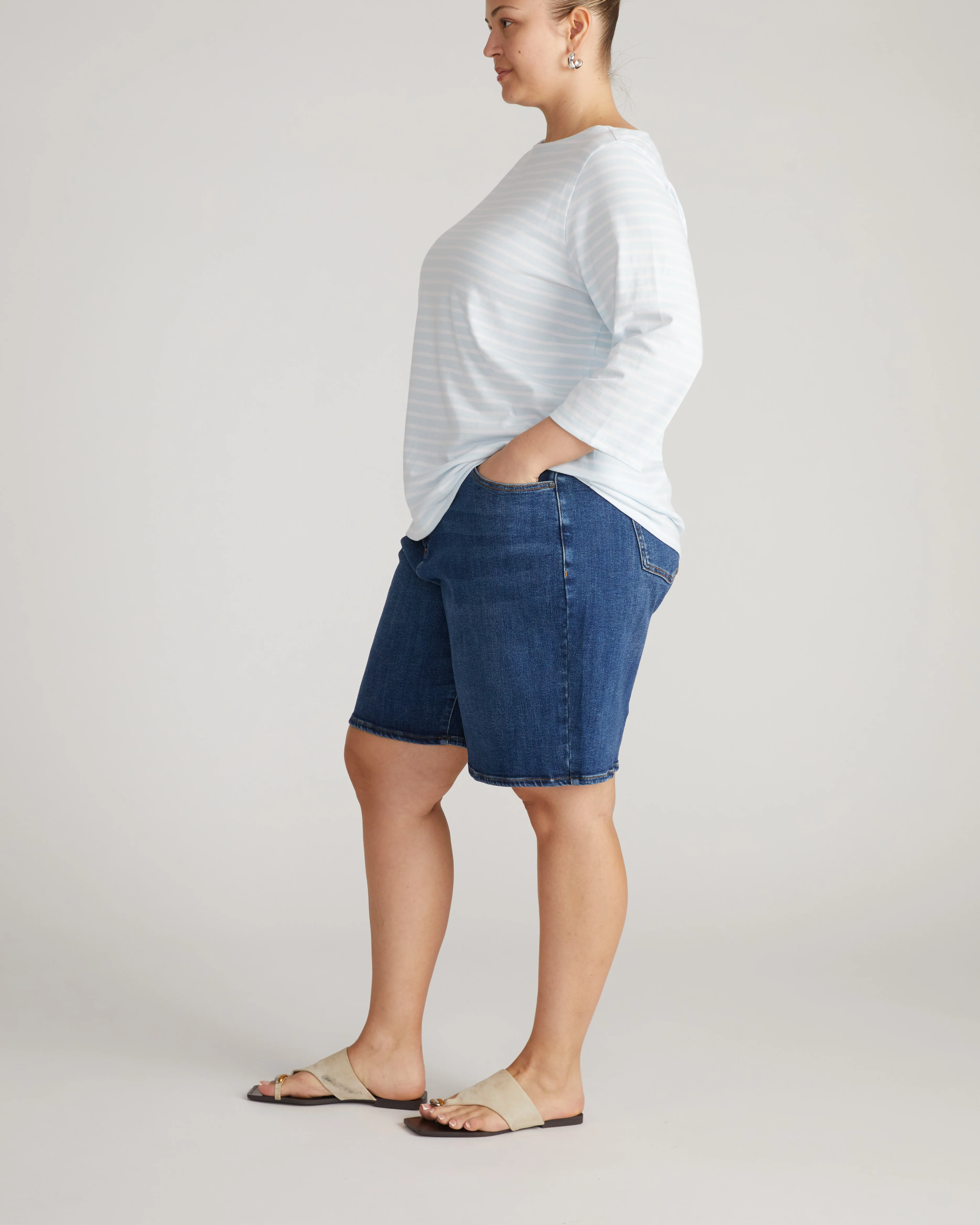 Belle Breton Stripe Jersey Tee - Pale Blue/White Stripe - Image 5