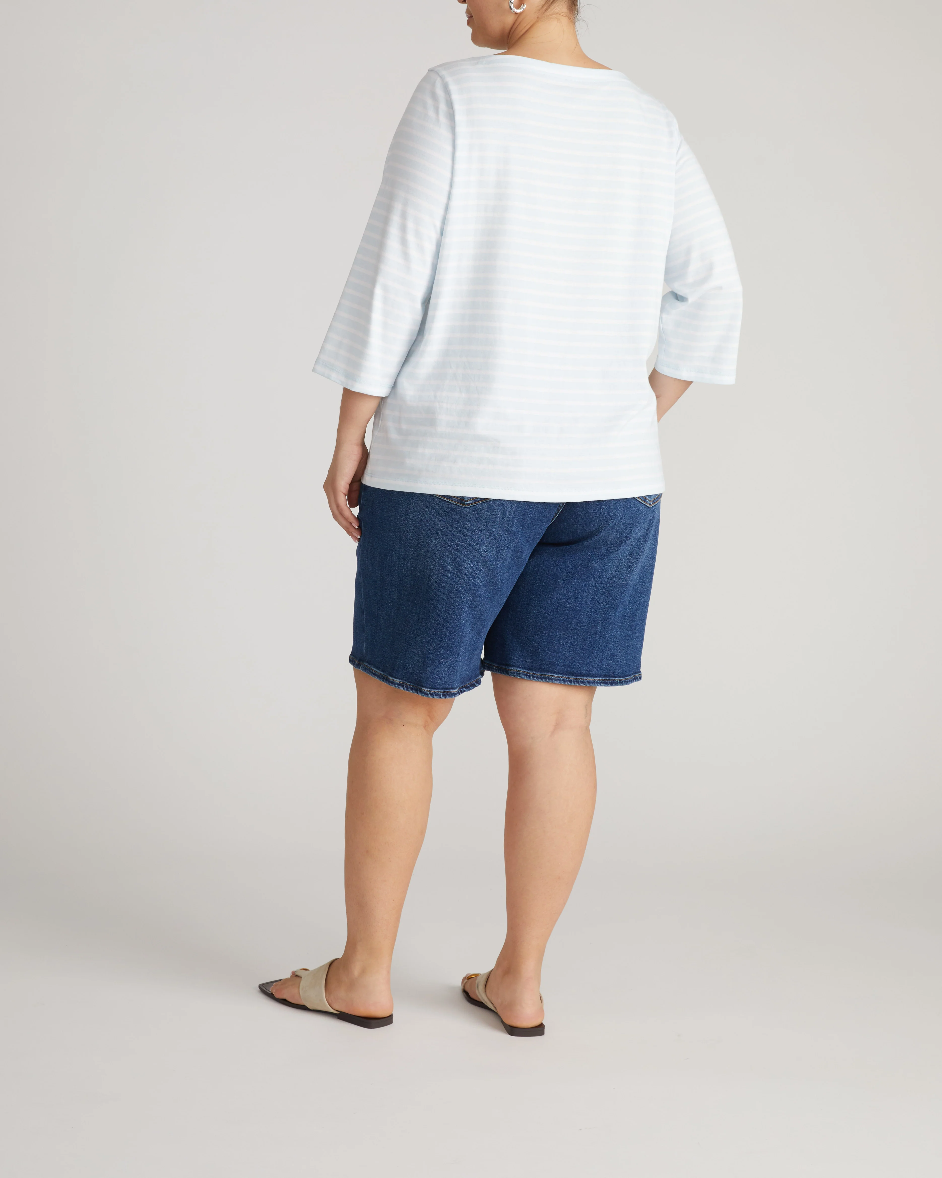 Belle Breton Stripe Jersey Tee - Pale Blue/White Stripe - Image 6