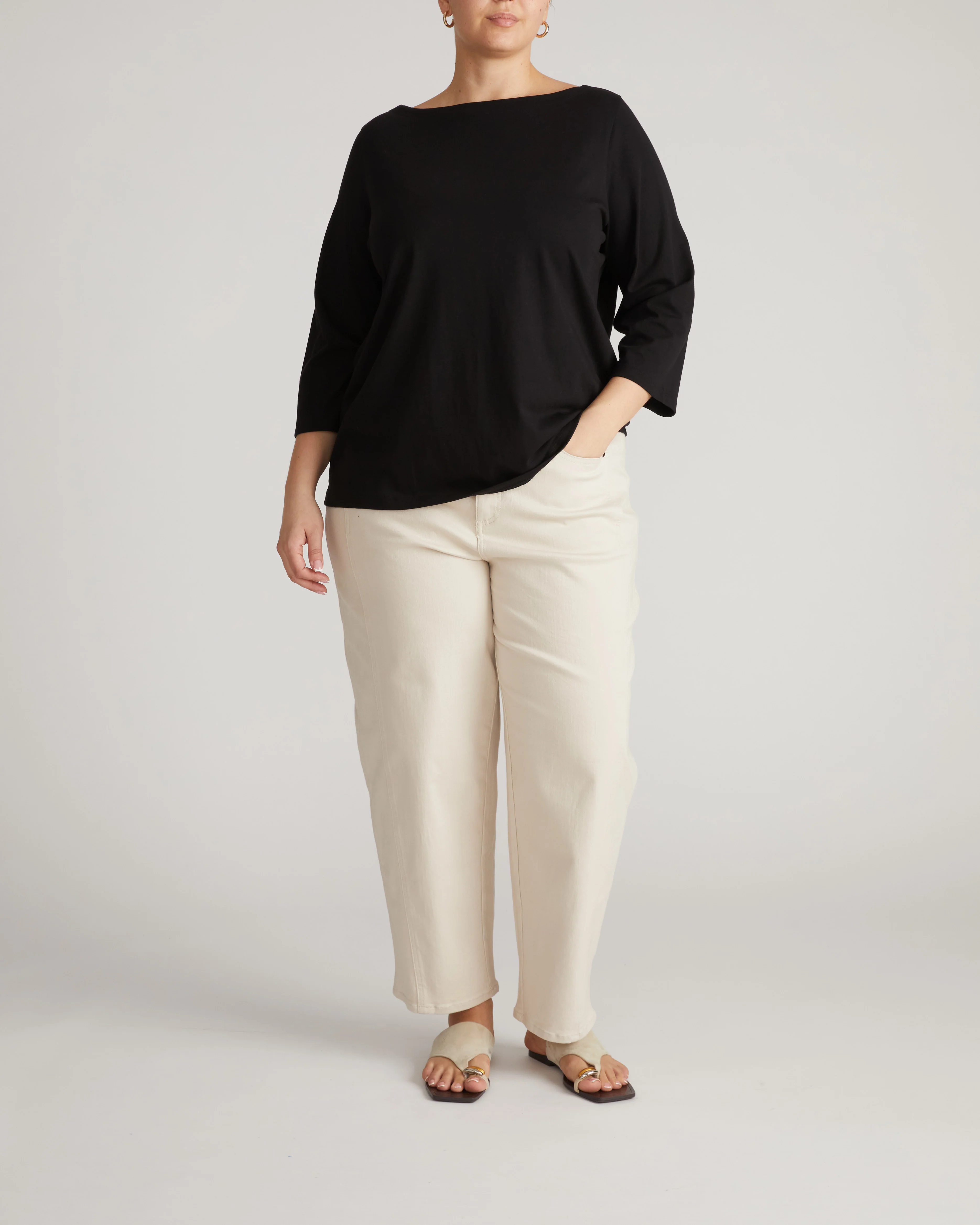 Belle Breton Stripe Jersey Tee - Solid Black - Image 3