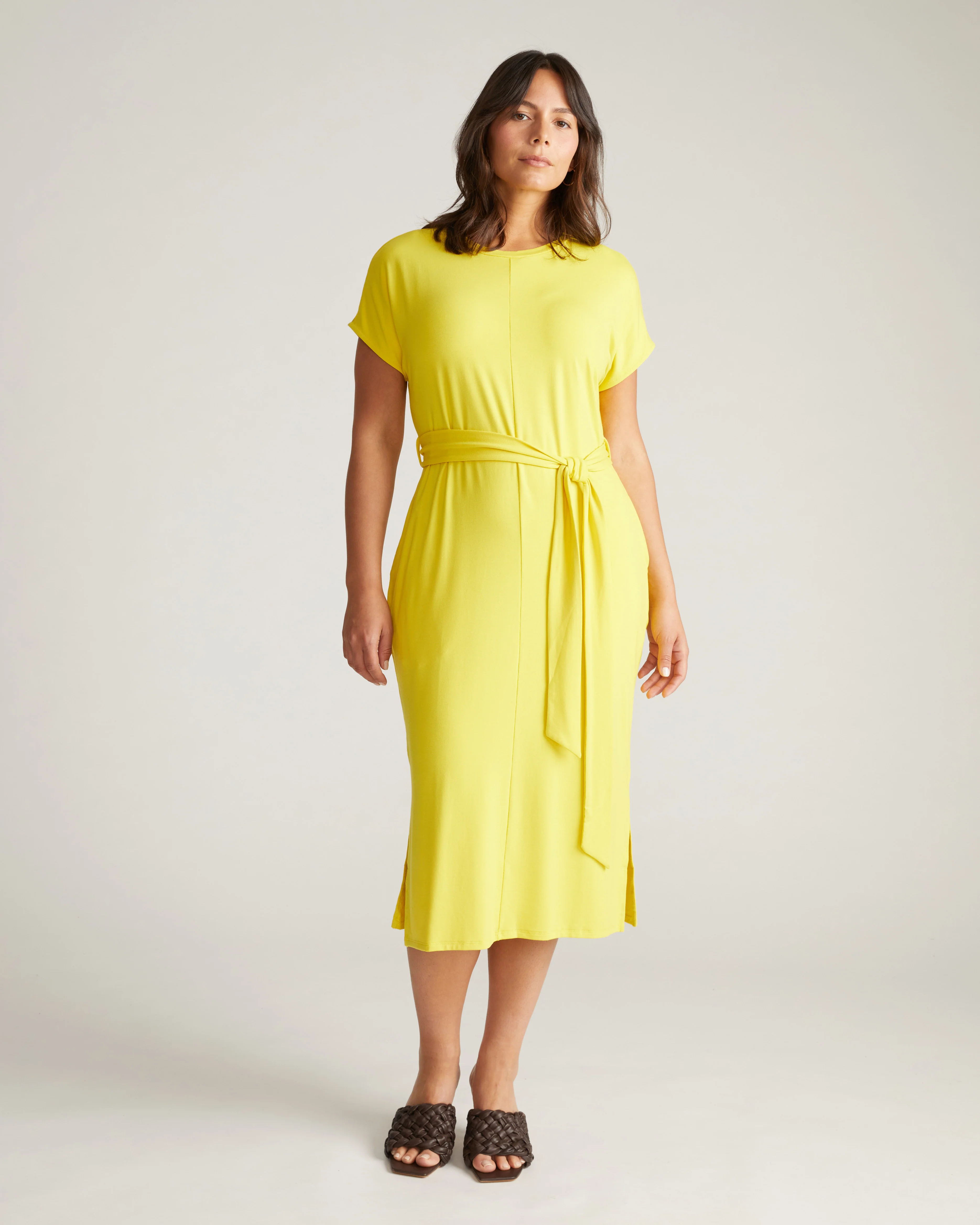 Belted Divine Jersey Dress - Yellow