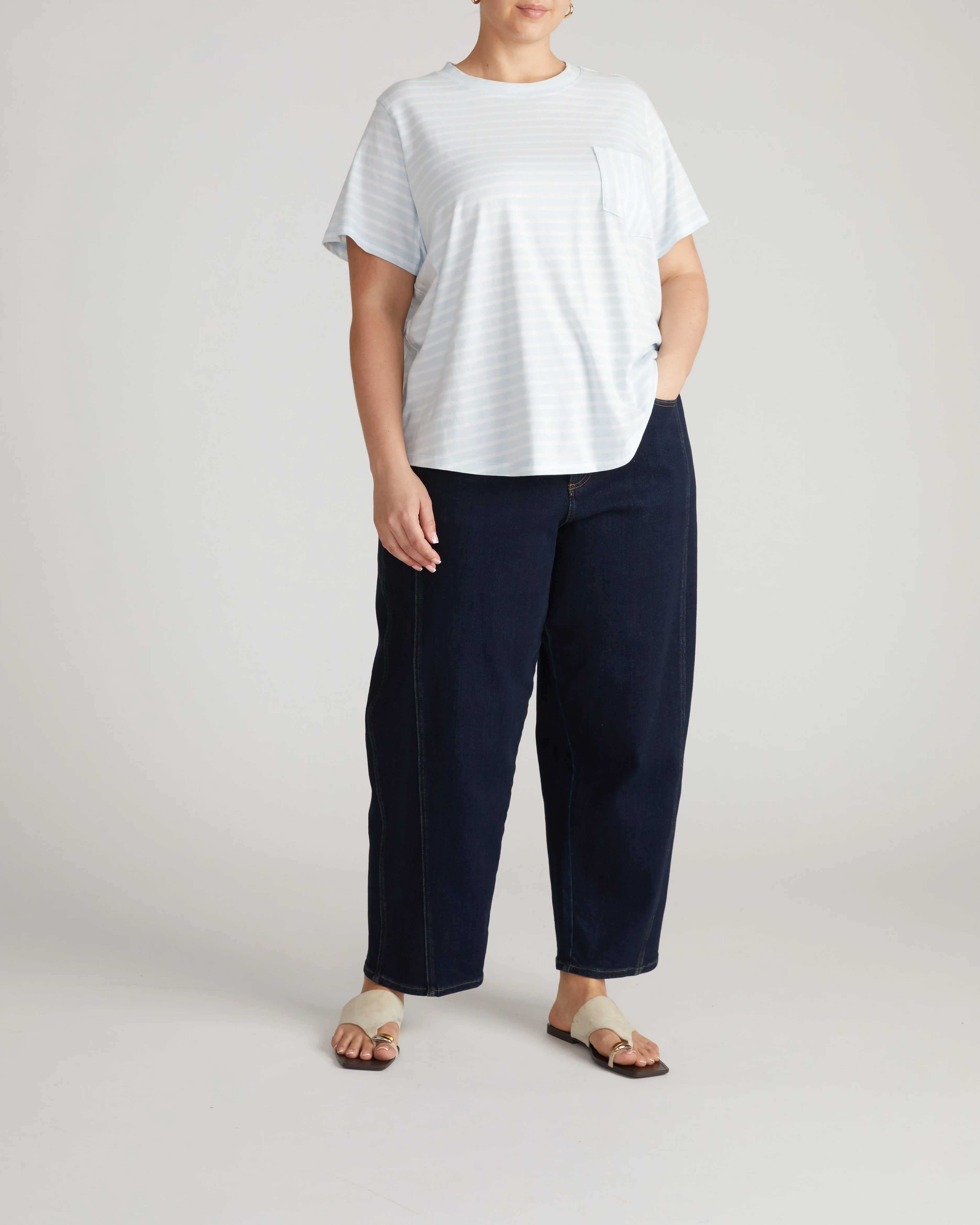 Breton Stripe Garcon Tee - Pale Blue/White Stripe - Image 4
