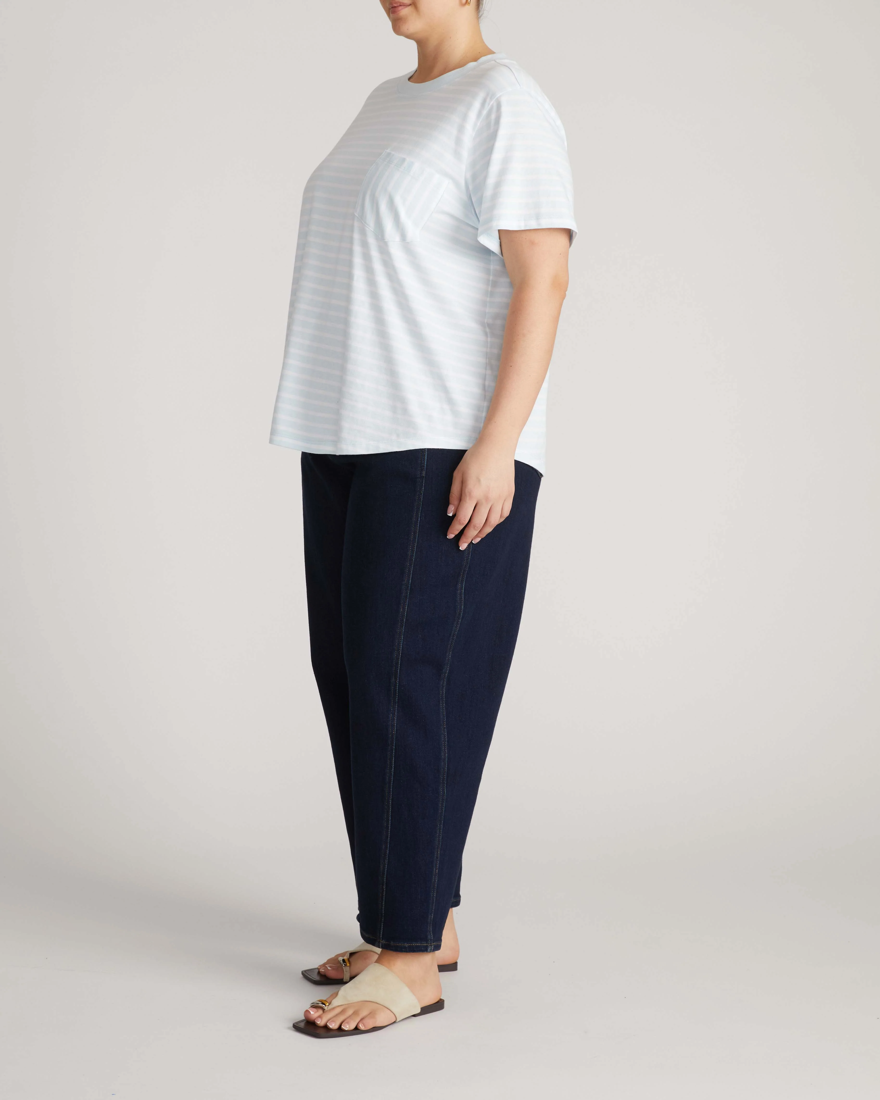 Breton Stripe Garcon Tee - Pale Blue/White Stripe - Image 5