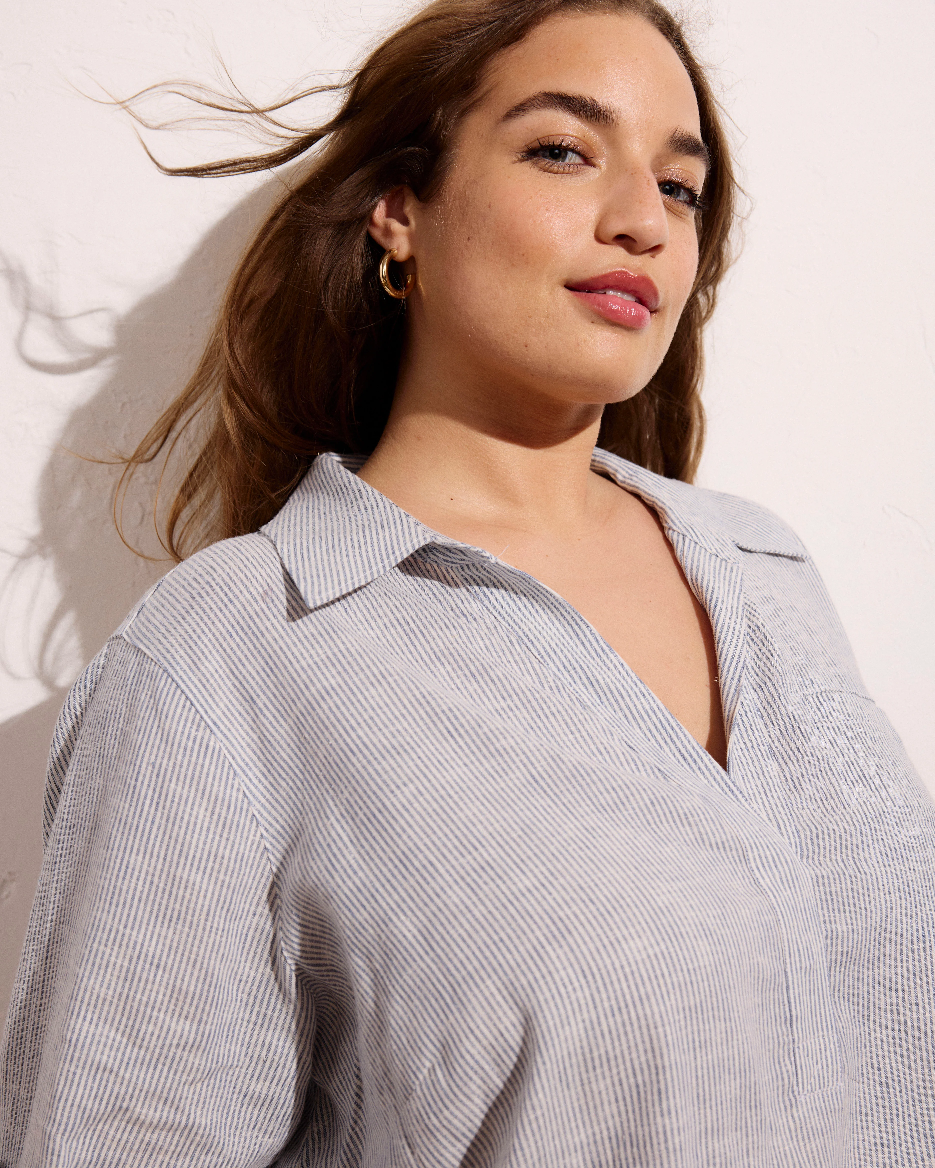 Button Back Linen Blend Polo Shirt - Beach Stripe - Image 4