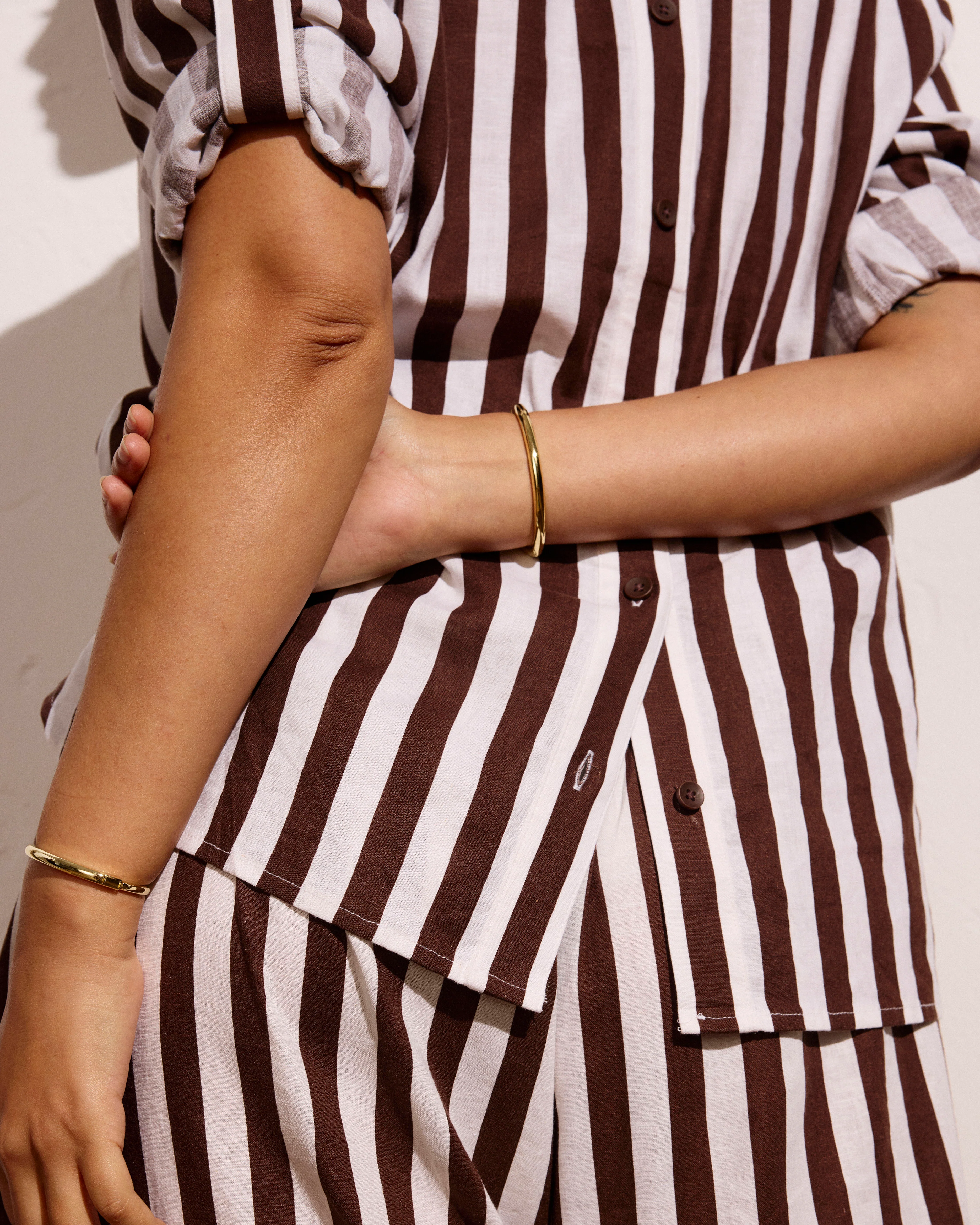 Button Back Linen Blend Polo Shirt - Peppercorn Stripe - Image 7