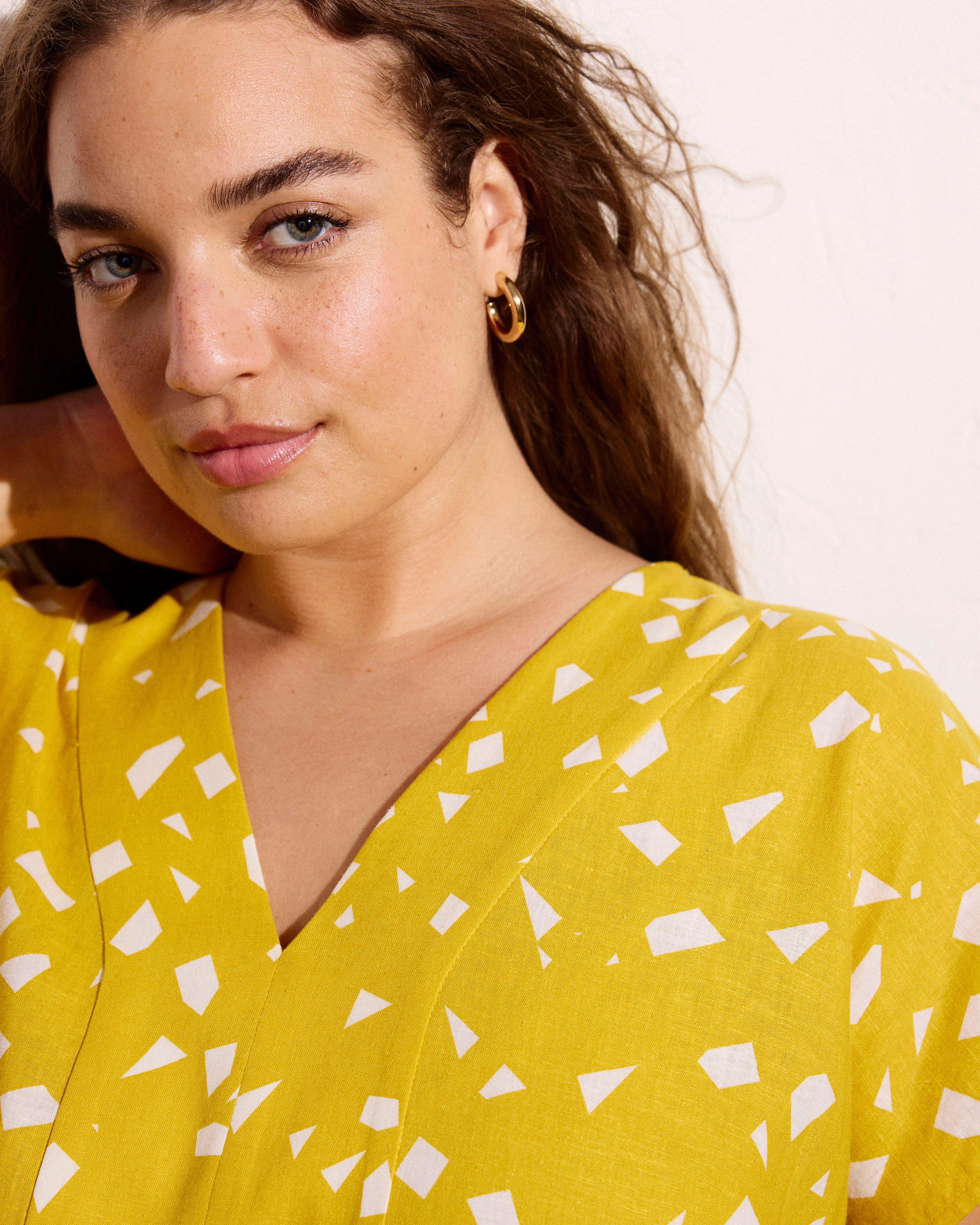 Cabana Linen Blend Kaftan - Yellow Confetti Print - Image 4