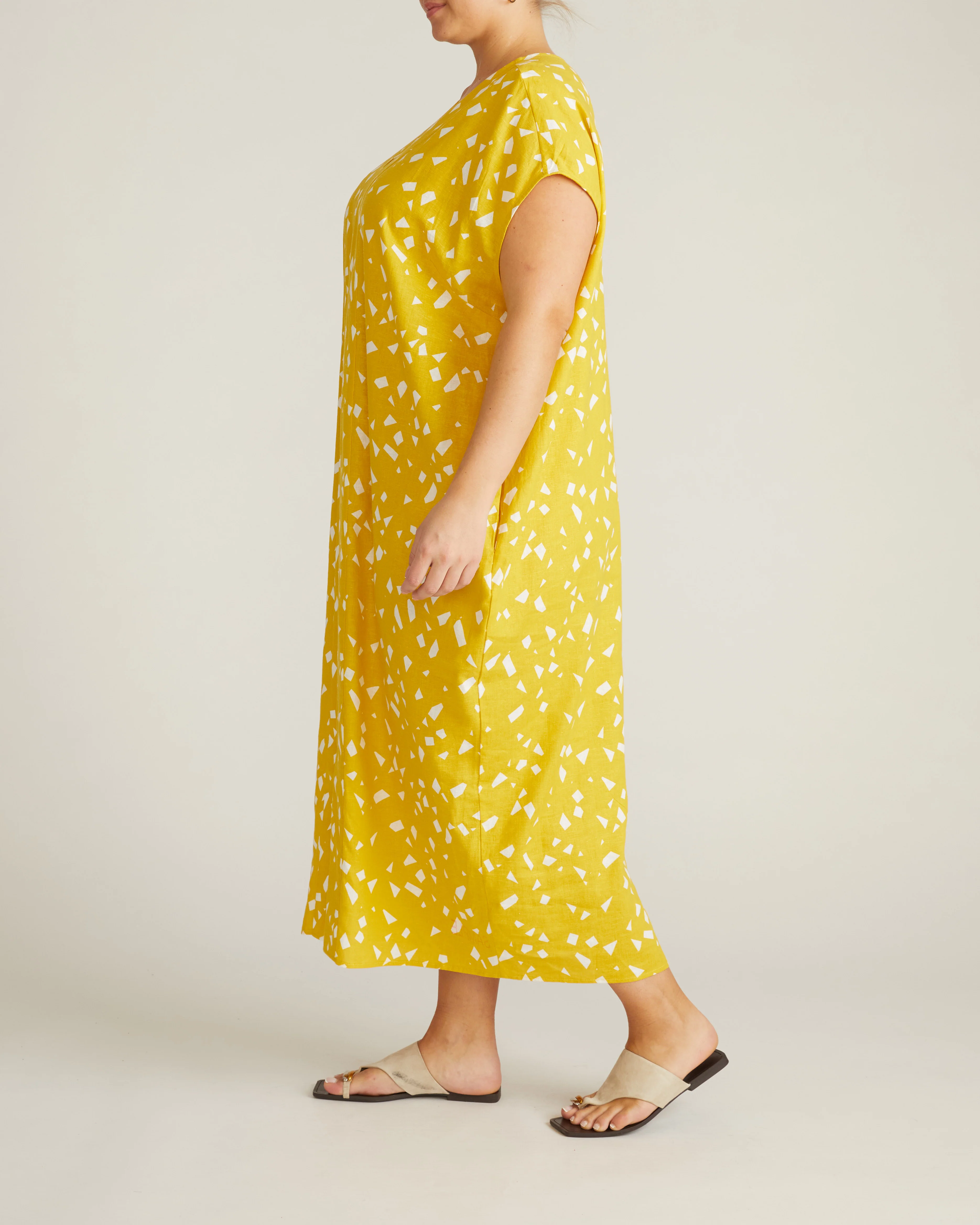 Cabana Linen Blend Kaftan - Yellow Confetti Print - Image 7