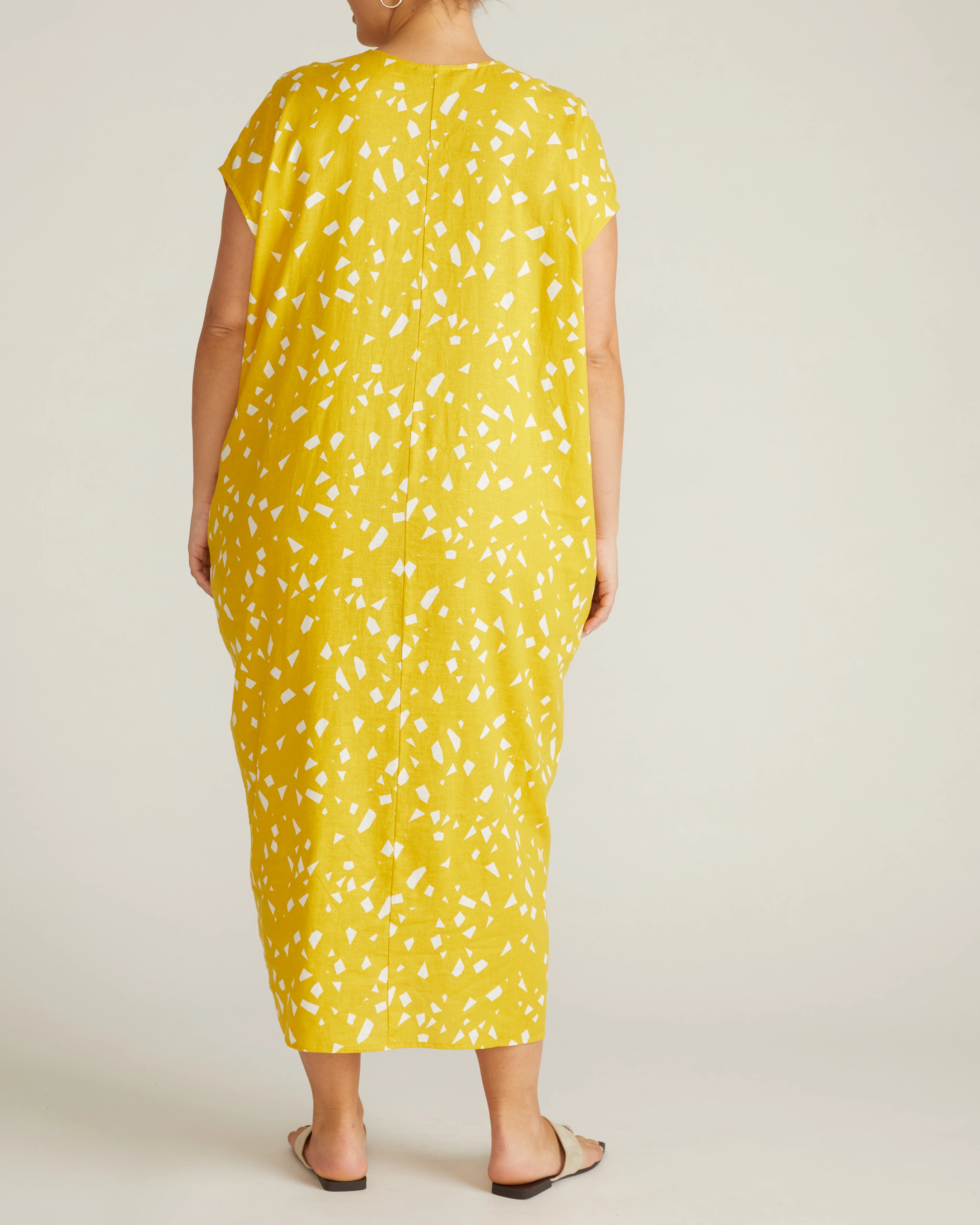 Cabana Linen Blend Kaftan - Yellow Confetti Print - Image 8