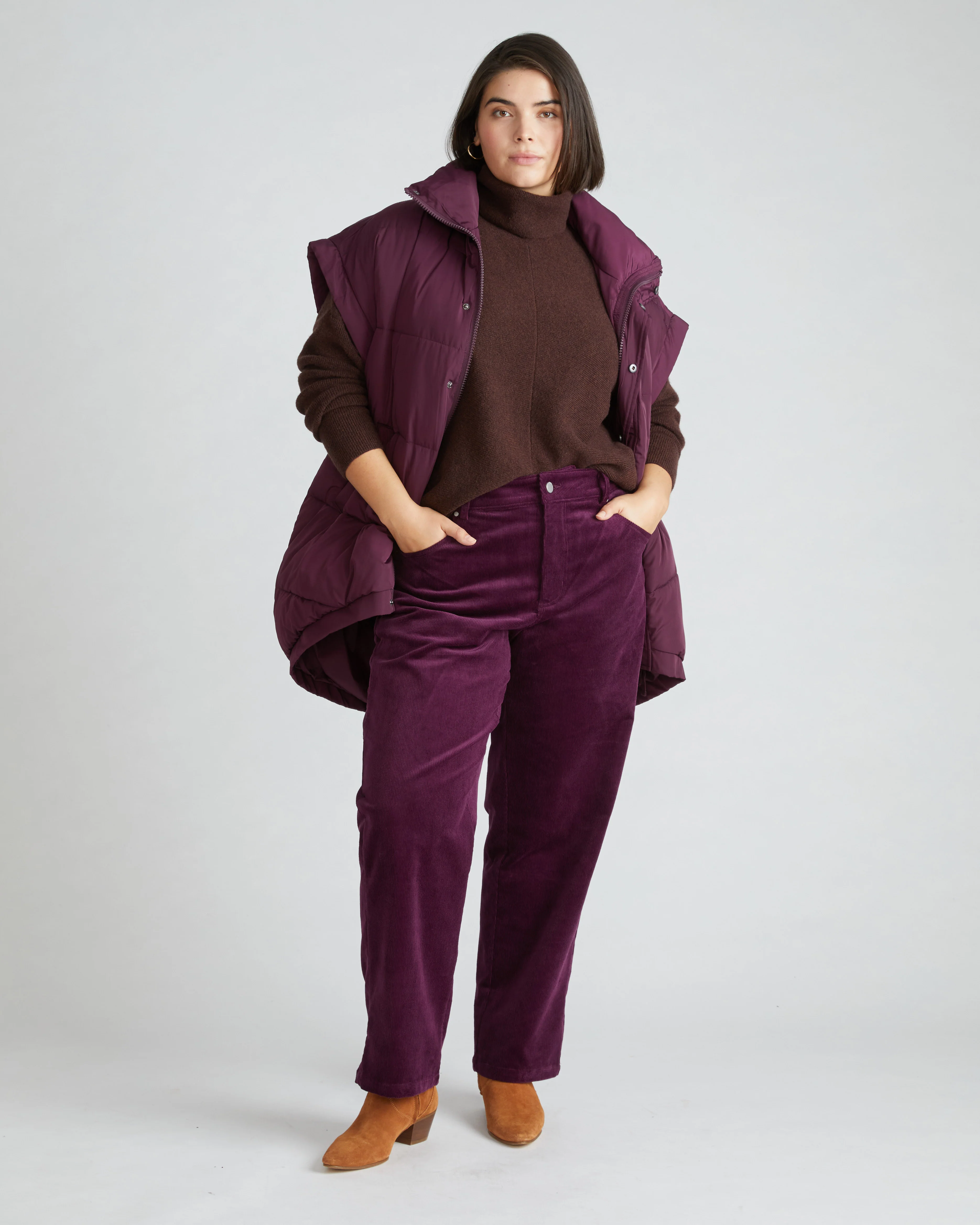 Cassidy High Rise Straight Corduroy Pants - Gamay