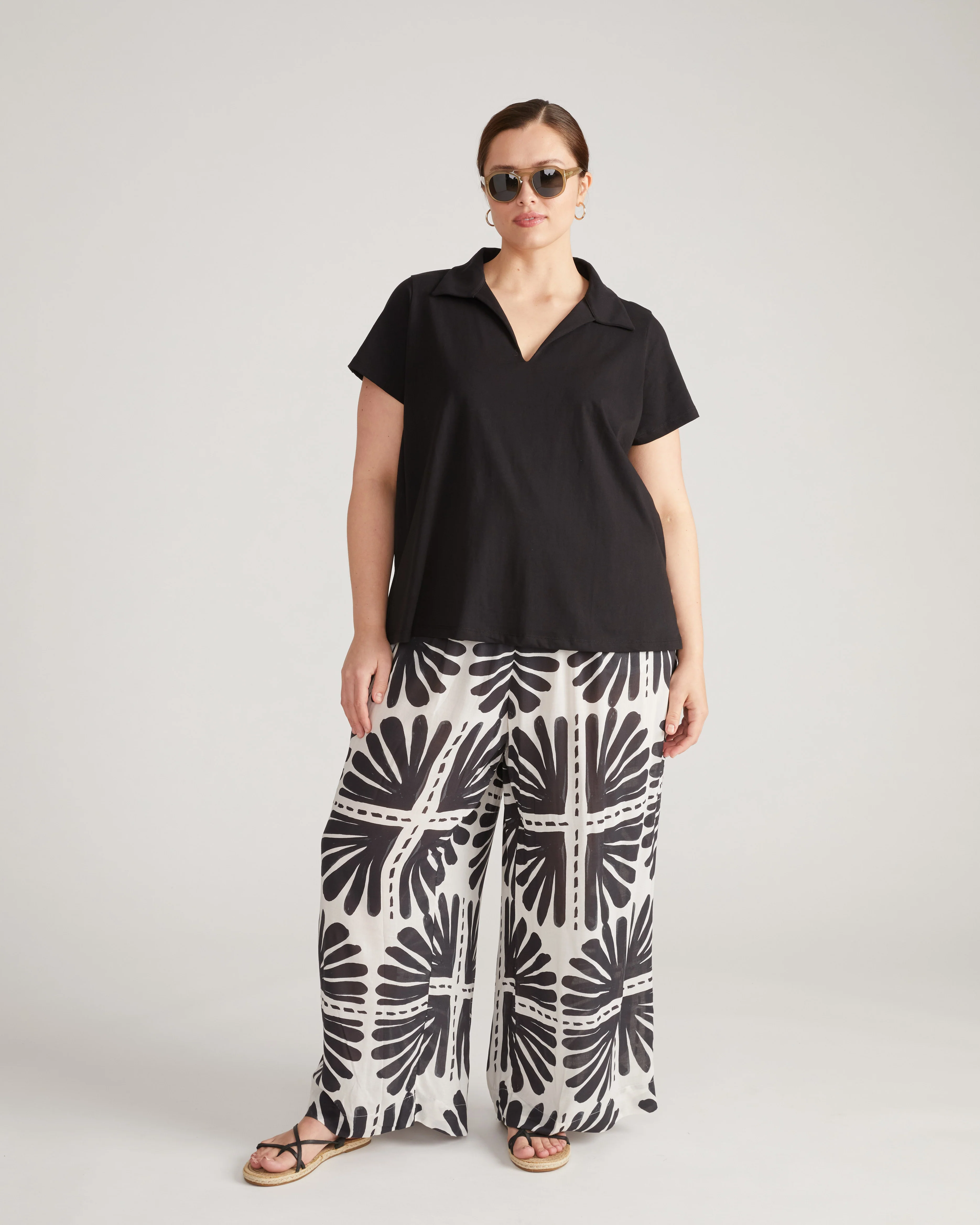 Cecile Breton Stripe Polo - Solid Black