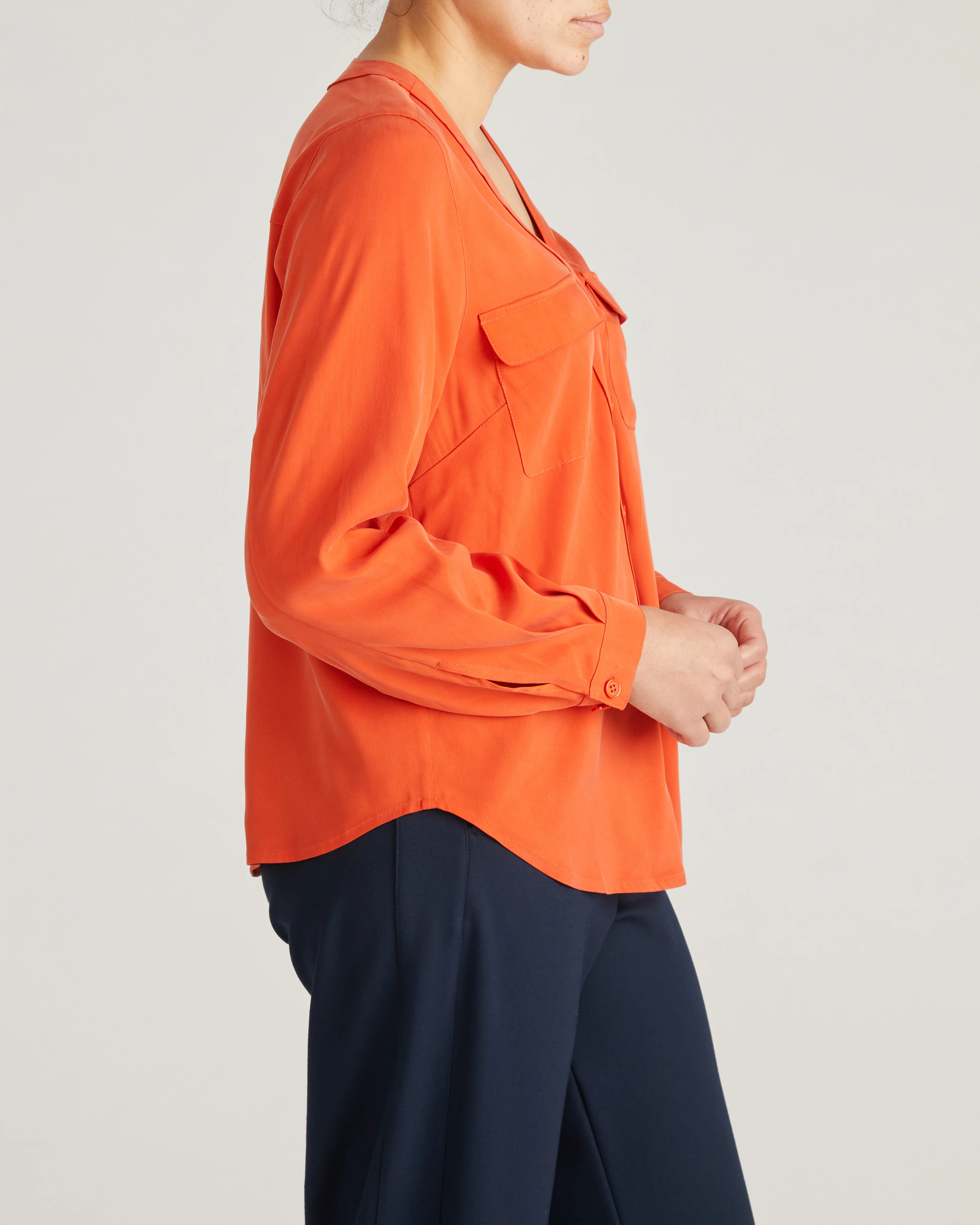 Cooling Stretch Cupro Button-Down Blouse - Orange Flame - Image 5