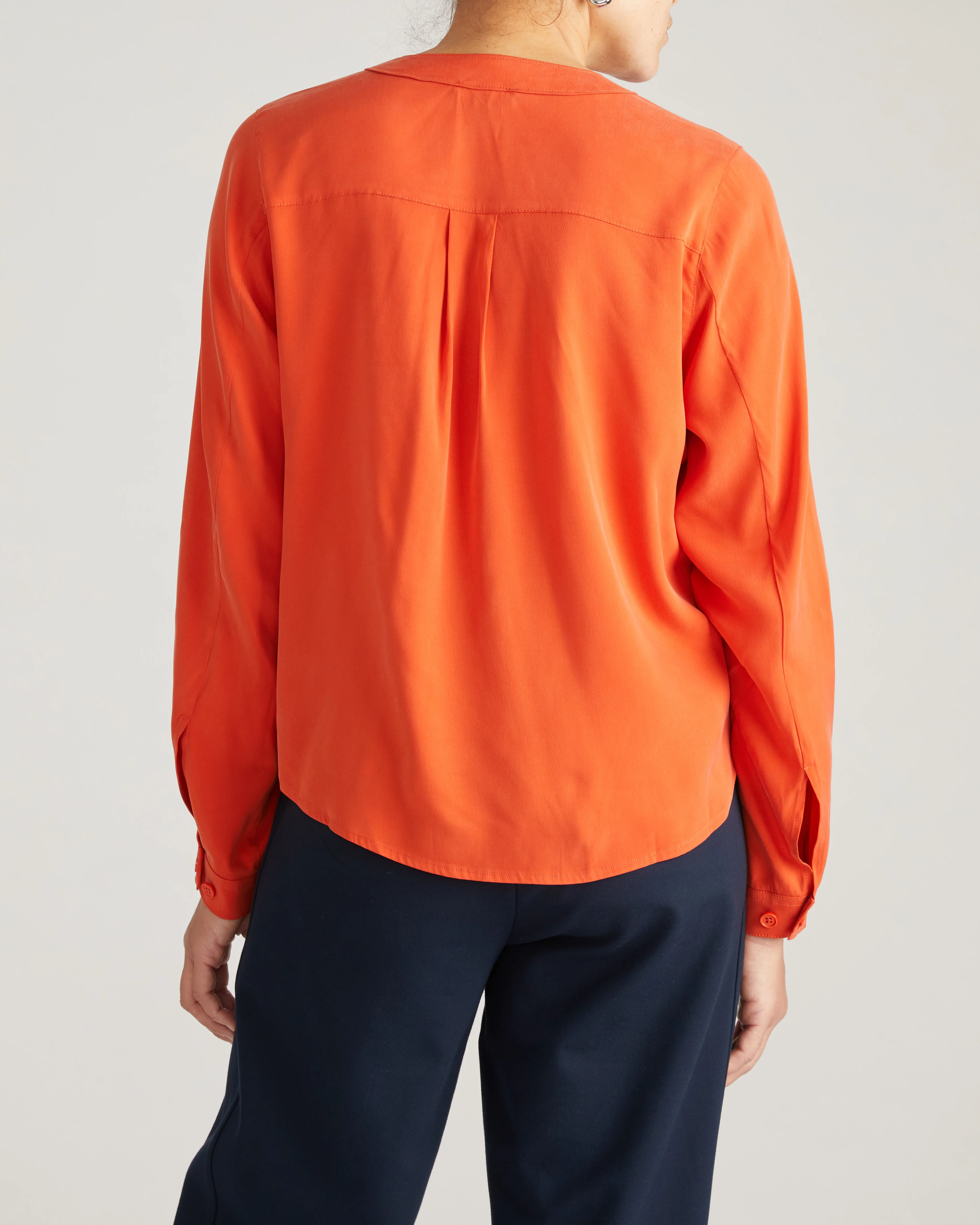 Cooling Stretch Cupro Button-Down Blouse - Orange Flame - Image 6
