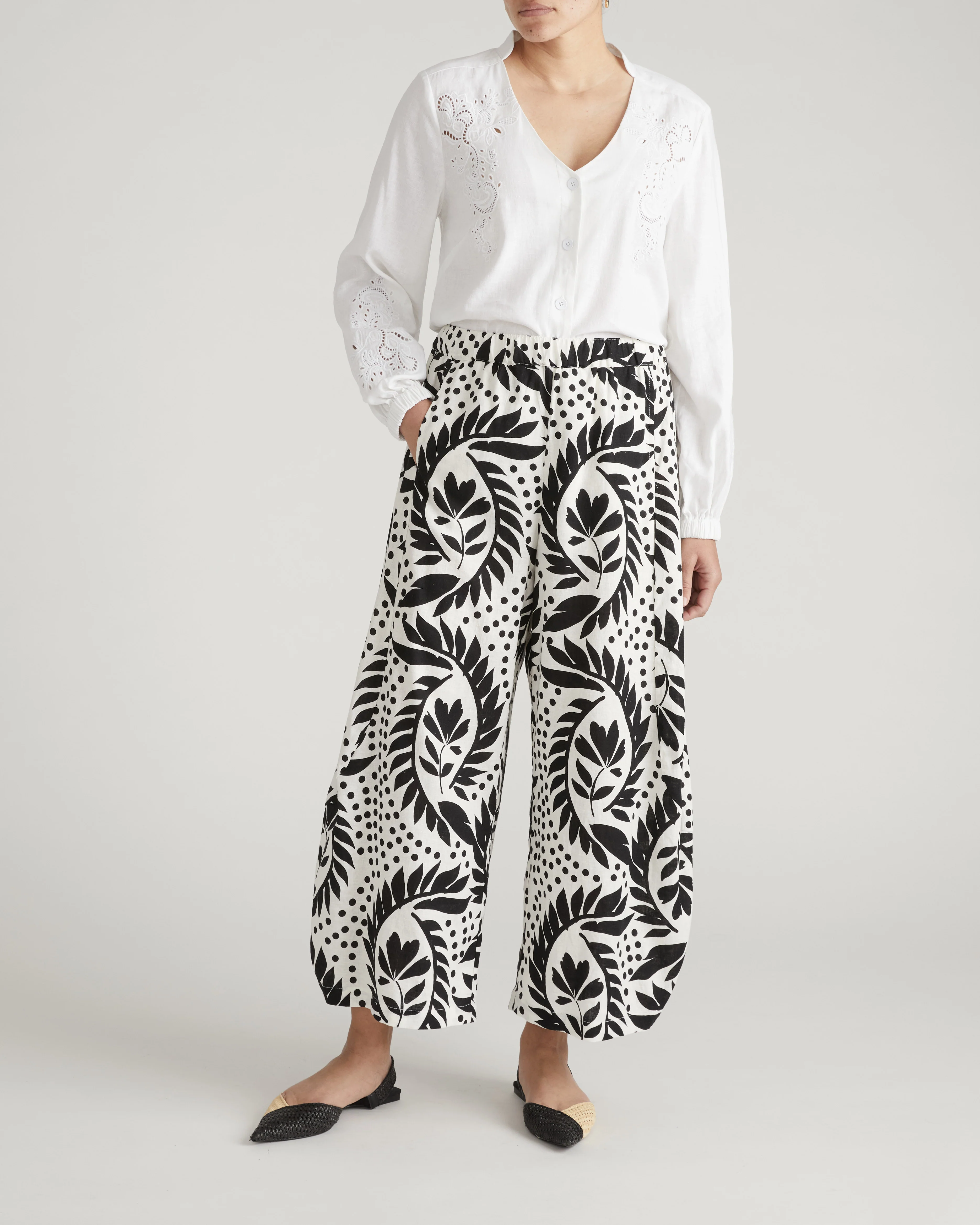 Cosma Barrel Leg Linen Blend Pants - Vine Print - Image 5