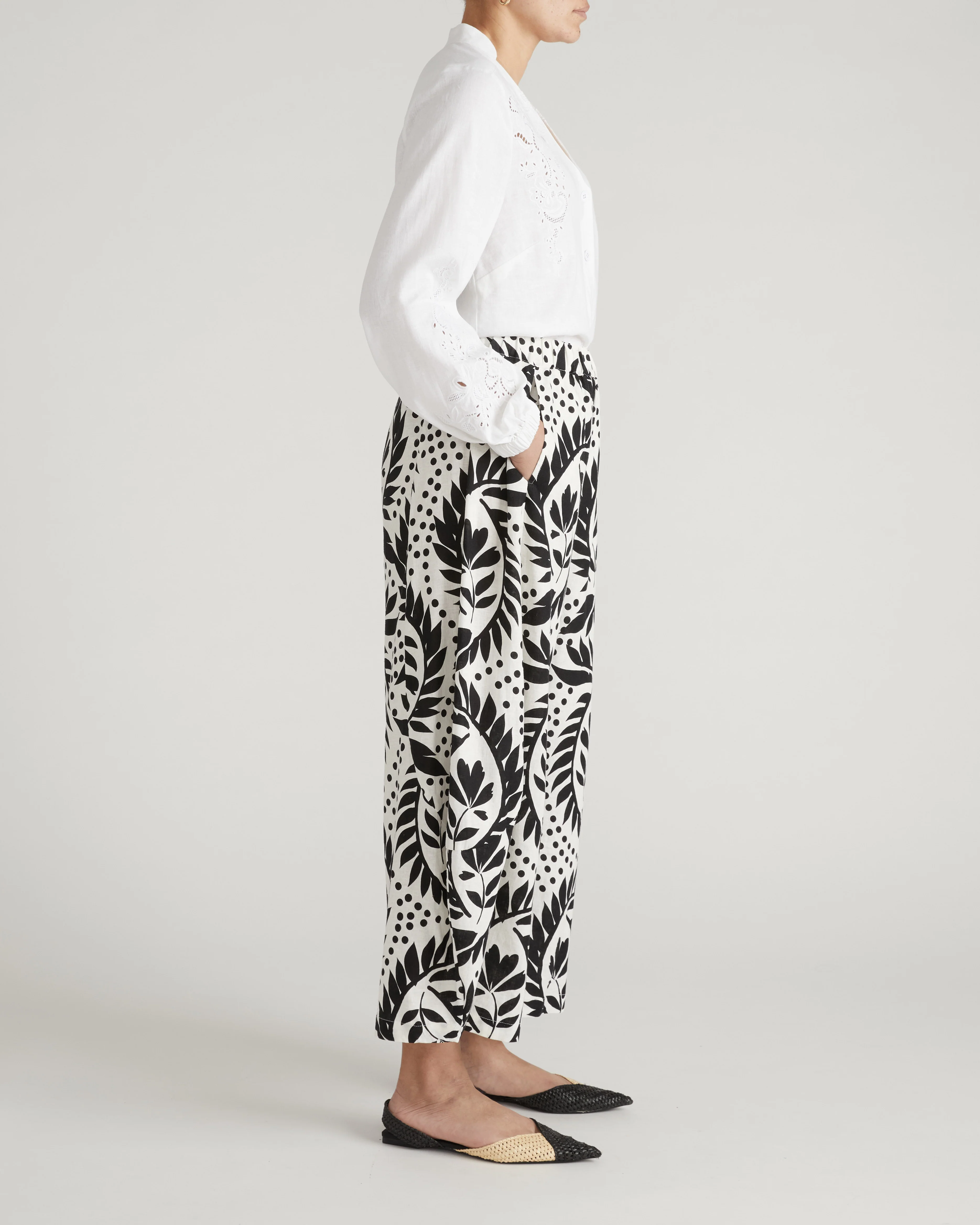 Cosma Barrel Leg Linen Blend Pants - Vine Print - Image 6