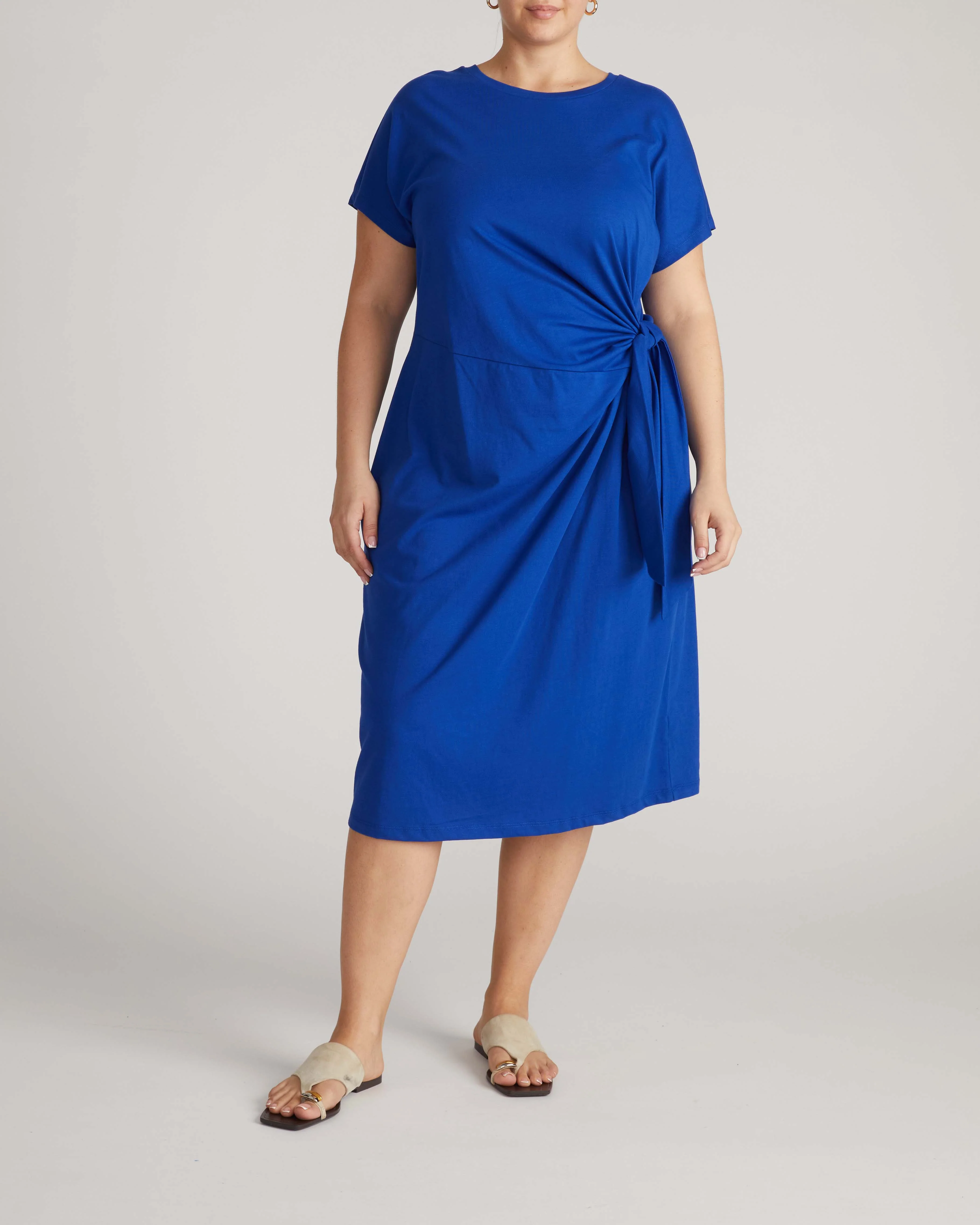 Crescent Breton Stripe Knot Dress - Solid Ultramarine - Image 3