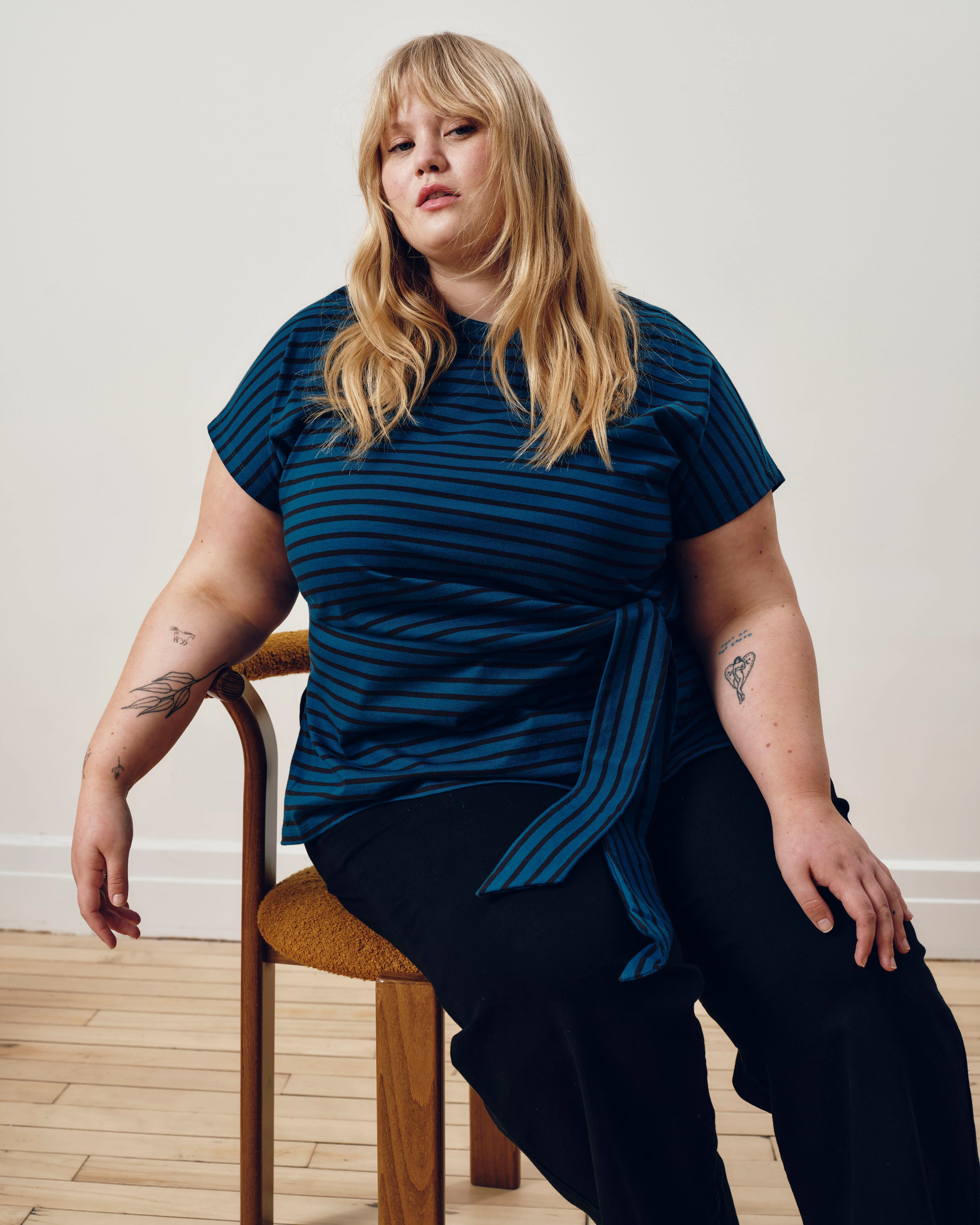 Crescent Breton Stripe Knot Tee - Deep Teal/Black Stripe - Image 3