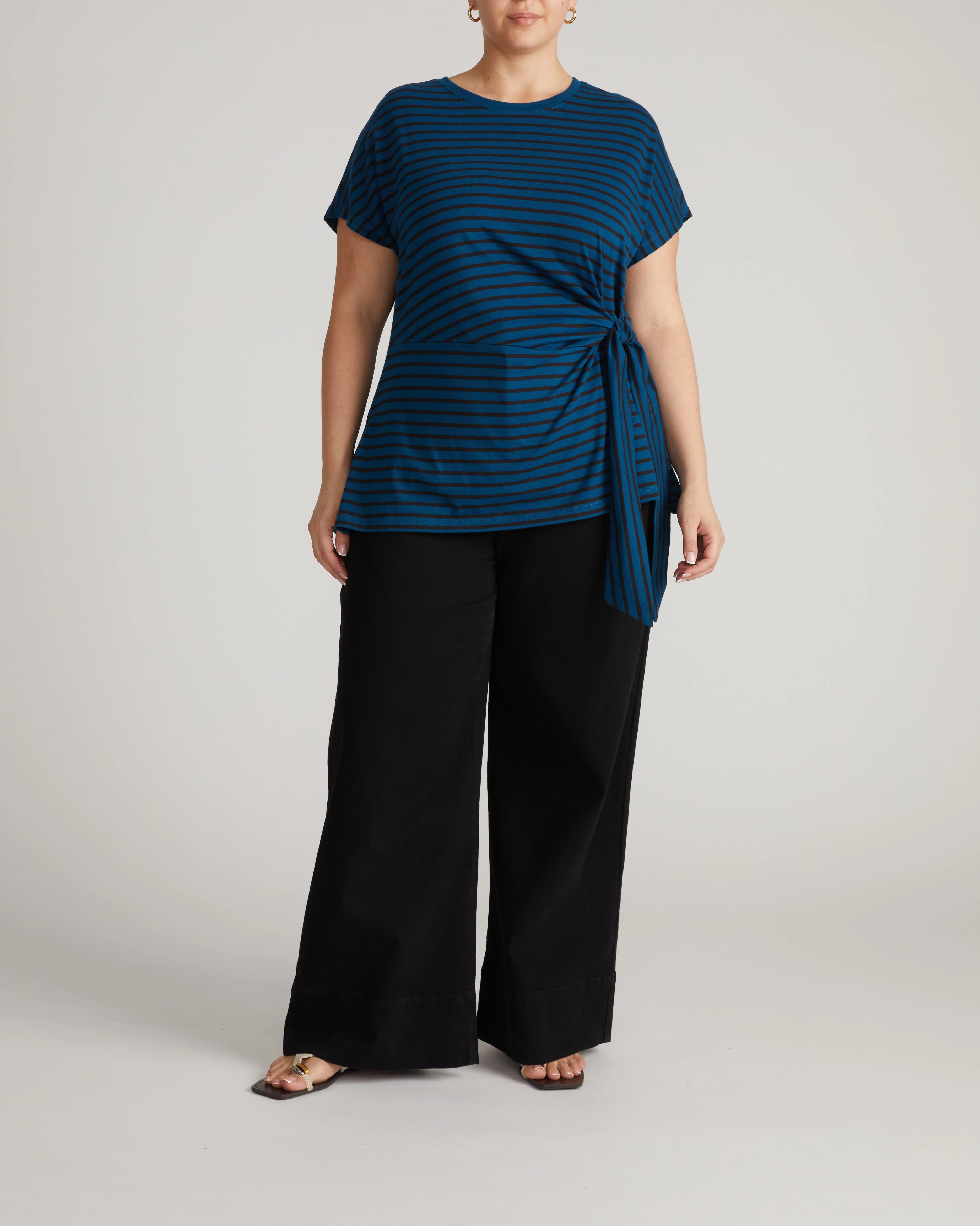 Crescent Breton Stripe Knot Tee - Deep Teal/Black Stripe - Image 4