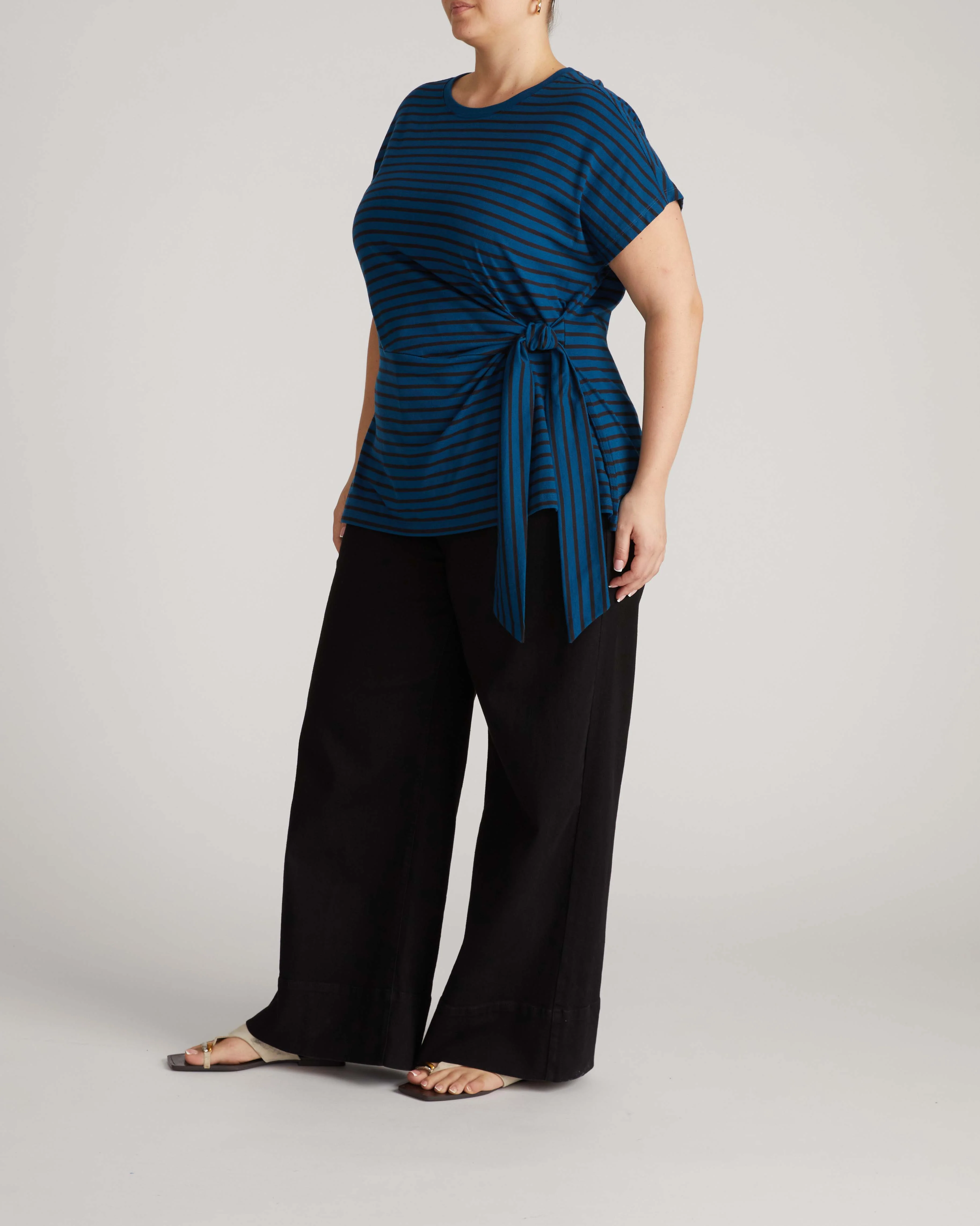 Crescent Breton Stripe Knot Tee - Deep Teal/Black Stripe - Image 5