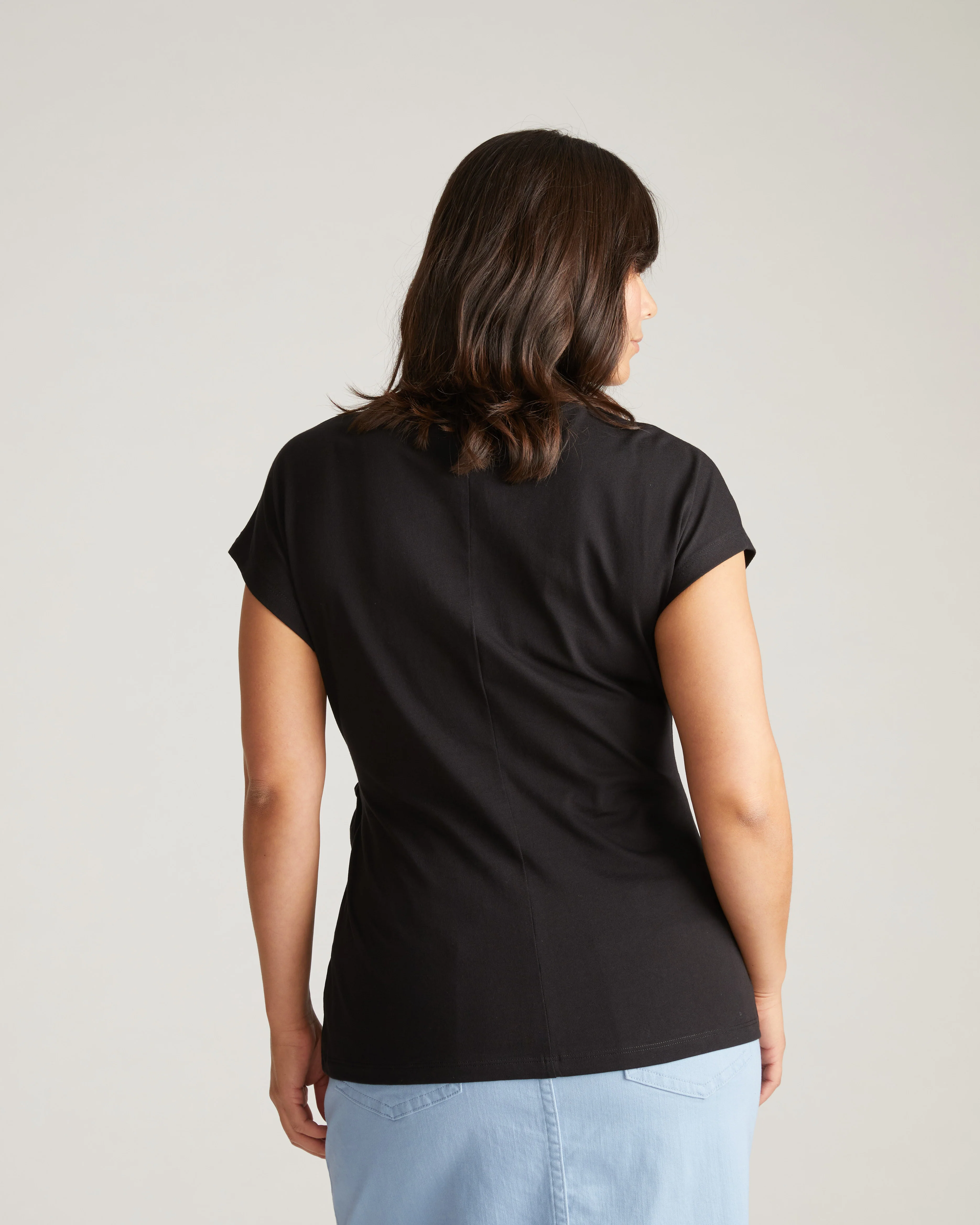 Crescent Breton Stripe Knot Tee - Solid Black - Image 3
