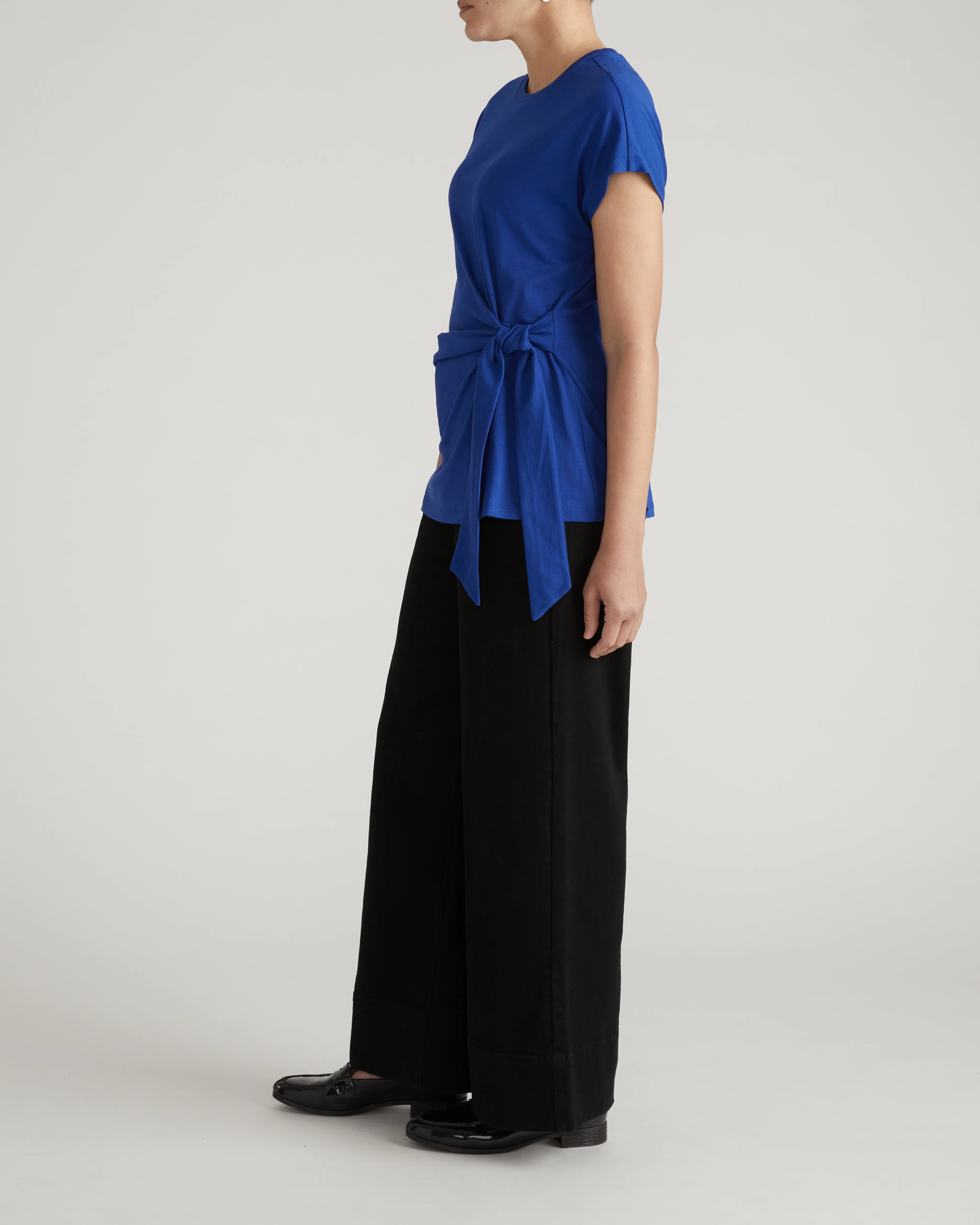 Crescent Breton Stripe Knot Tee - Solid Ultramarine - Image 3