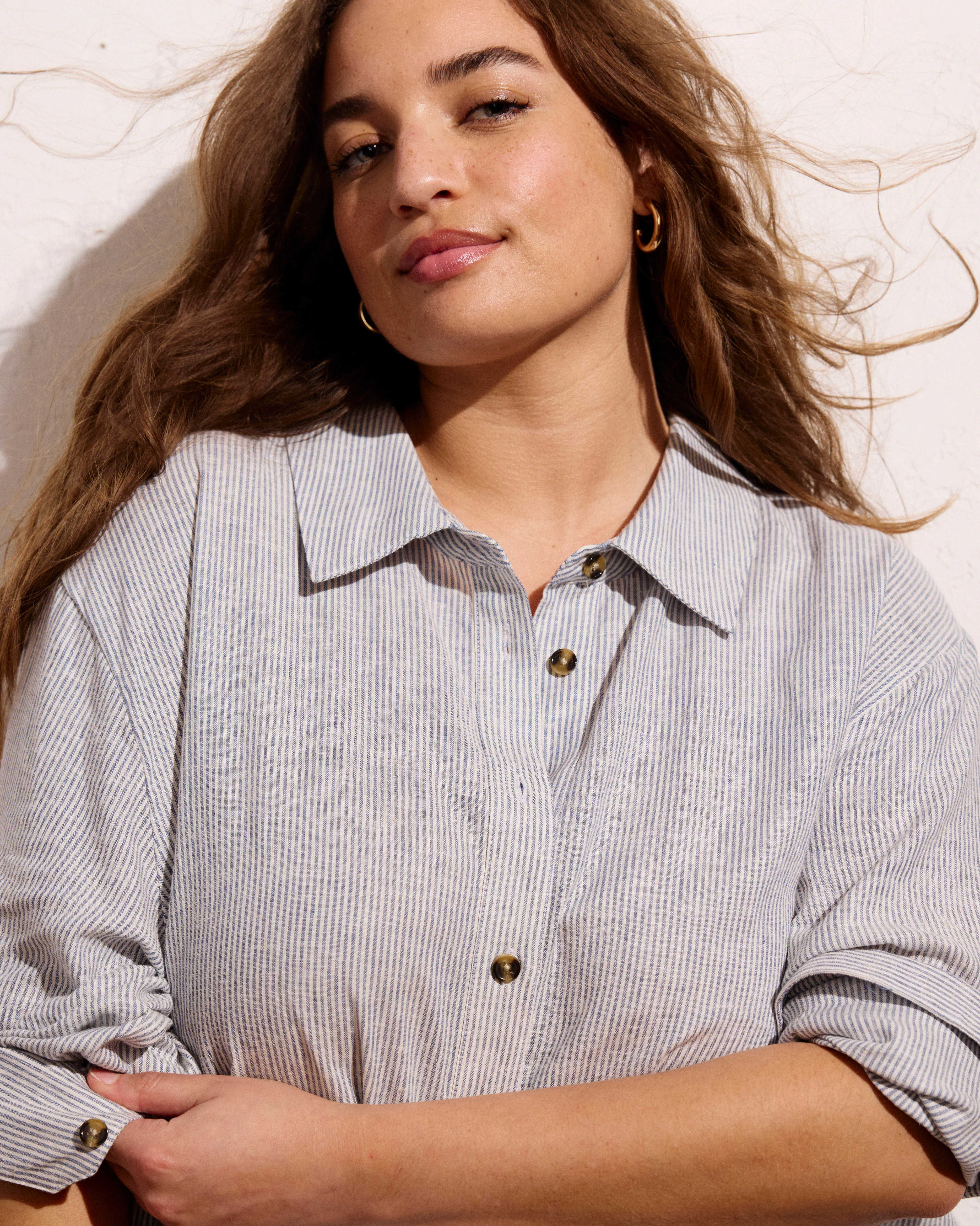 Dawn Linen Blend Hi Low Tunic - Beach Stripe - Image 3