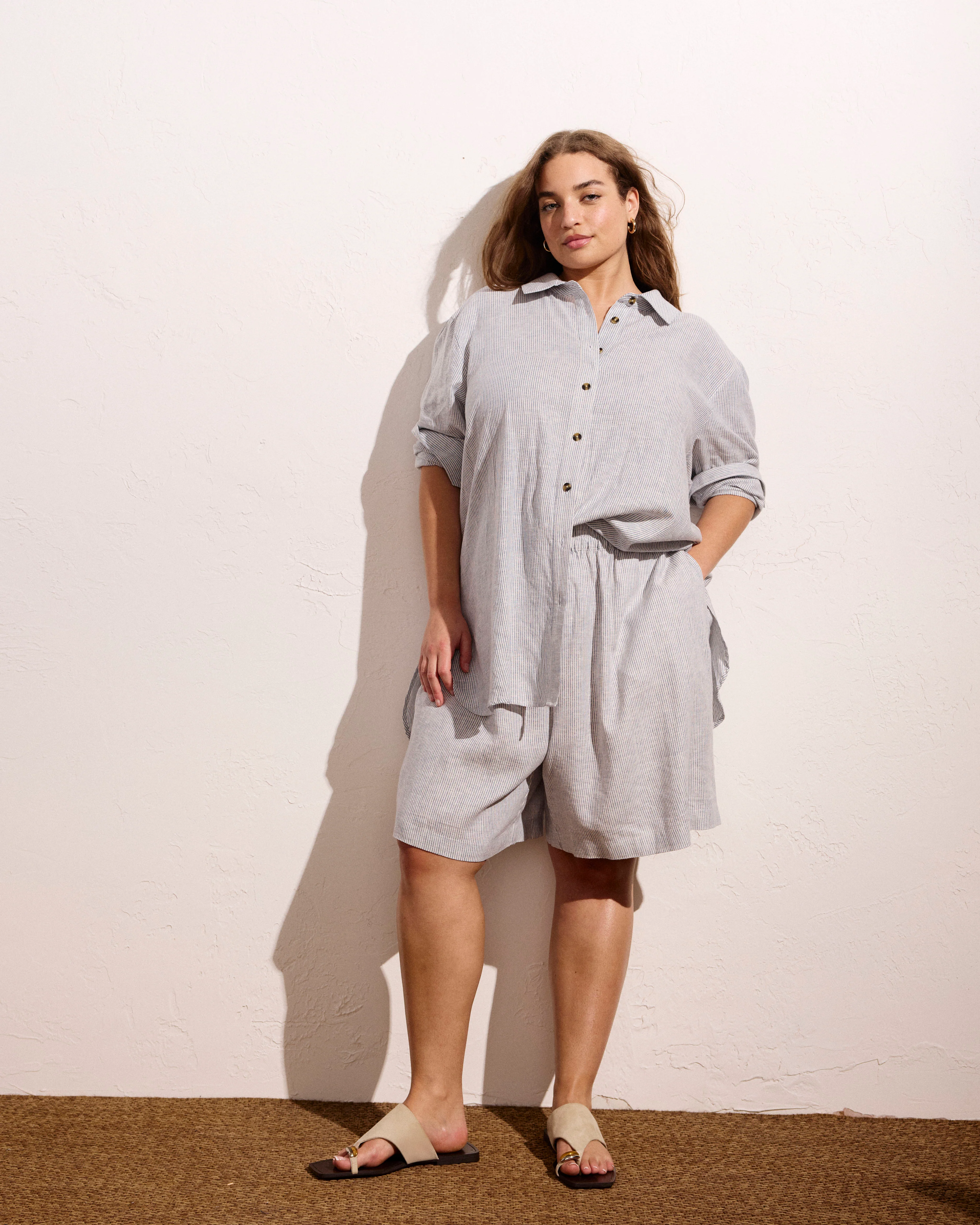 Dawn Linen Blend Hi Low Tunic - Beach Stripe - Image 4