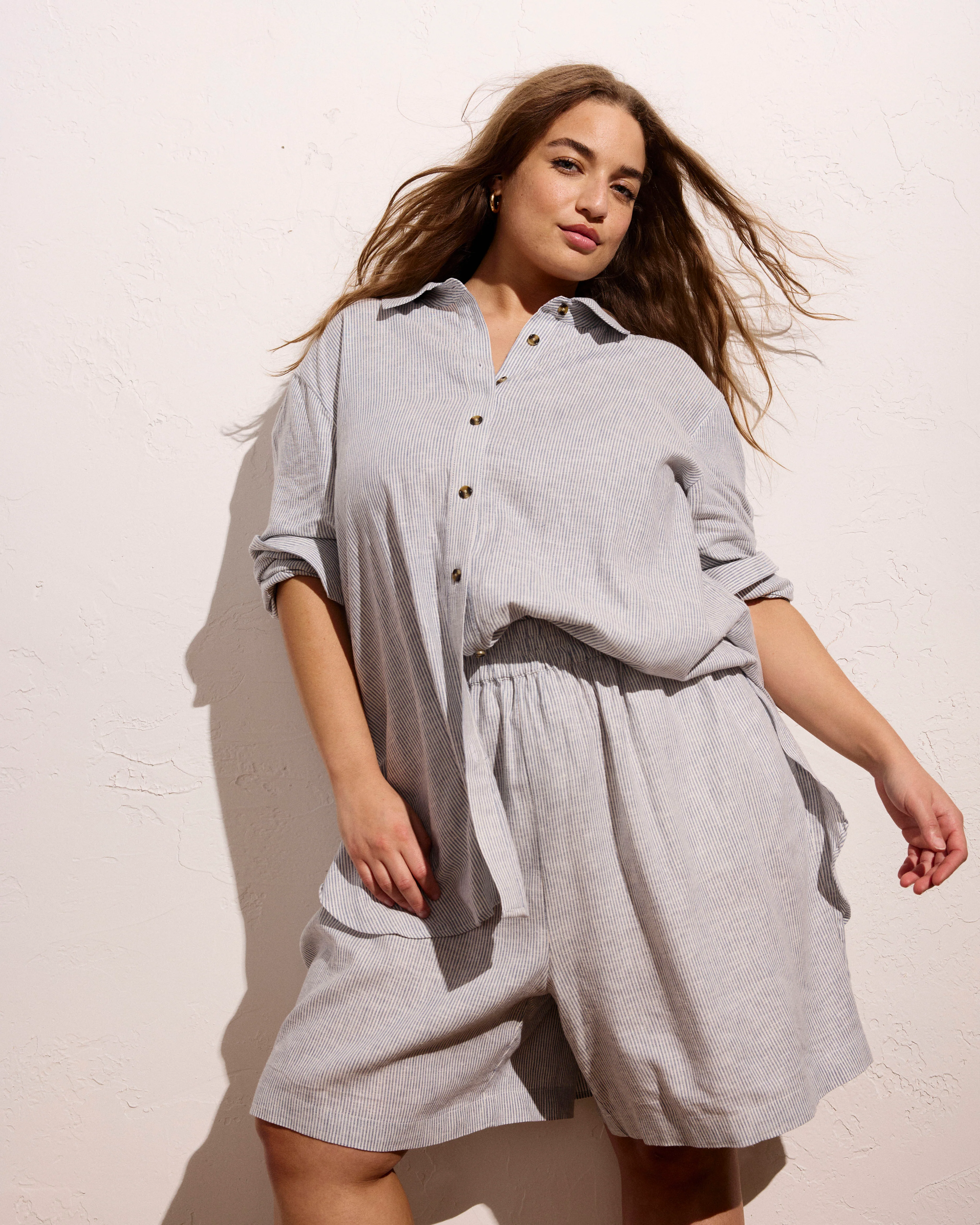Dawn Linen Blend Hi Low Tunic - Beach Stripe - Image 5