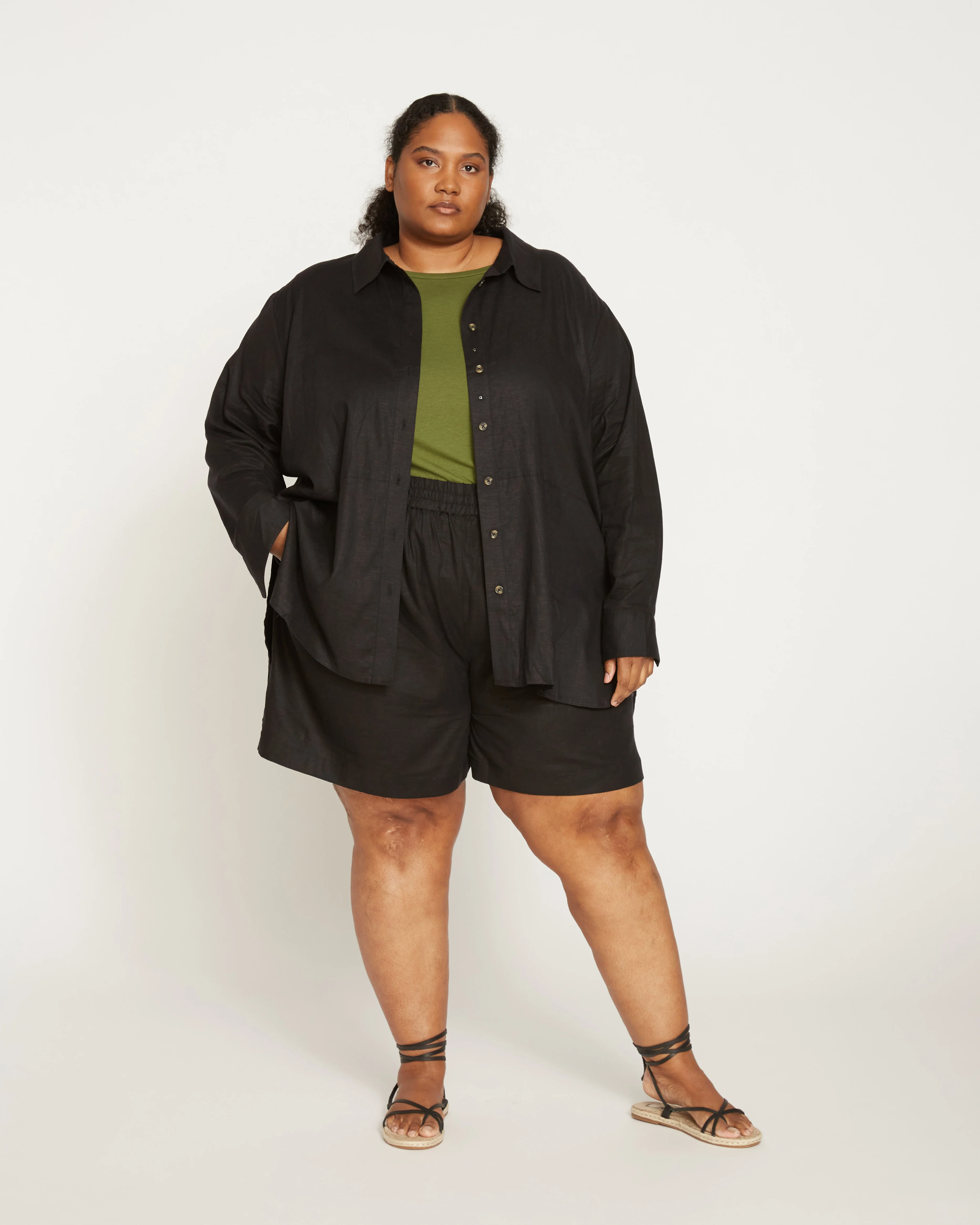 Dawn Linen Blend Hi Low Tunic - Black - Image 6