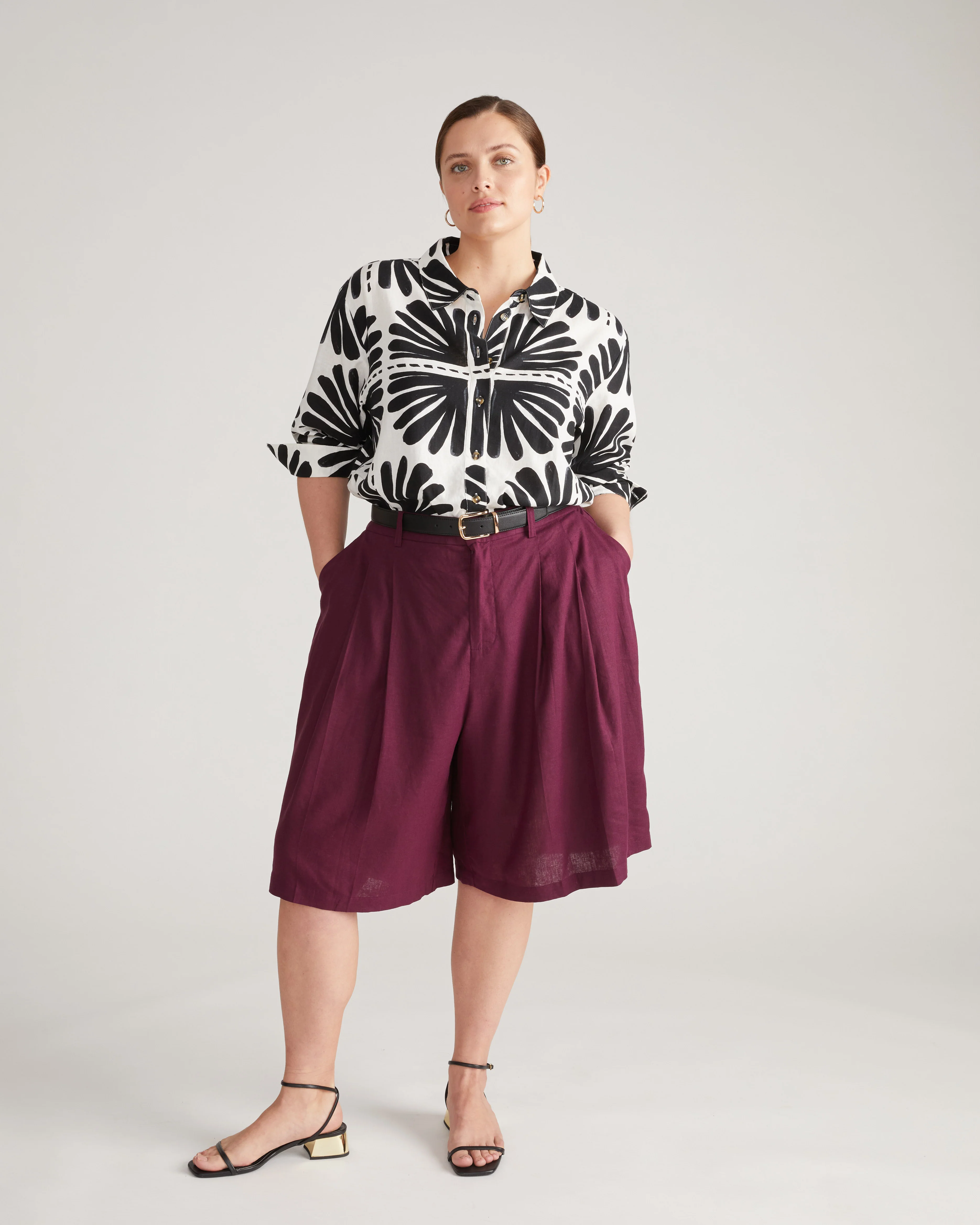 Dawn Linen Blend Hi Low Tunic - Ink Bloom Print - Image 5