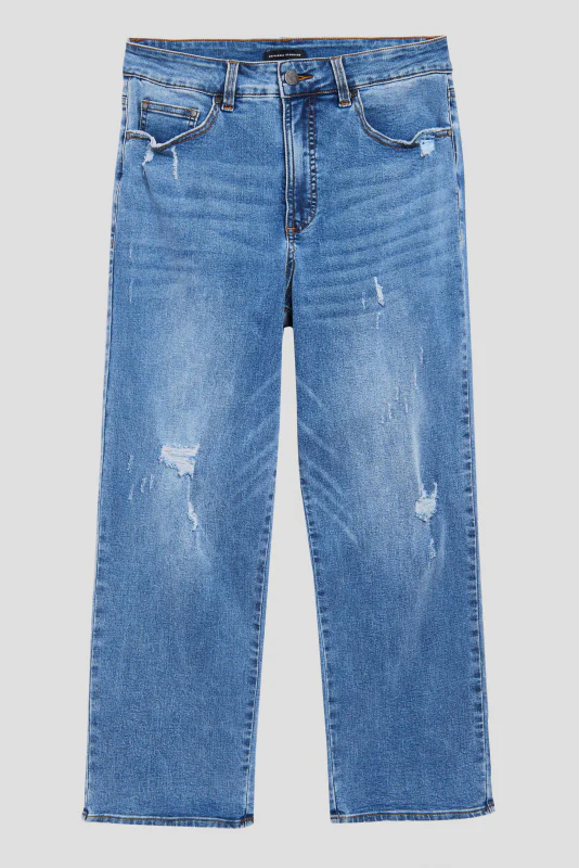 Donna High Rise Curve Straight Leg Jeans 32 Inch - Distressed Indigo - Image 6