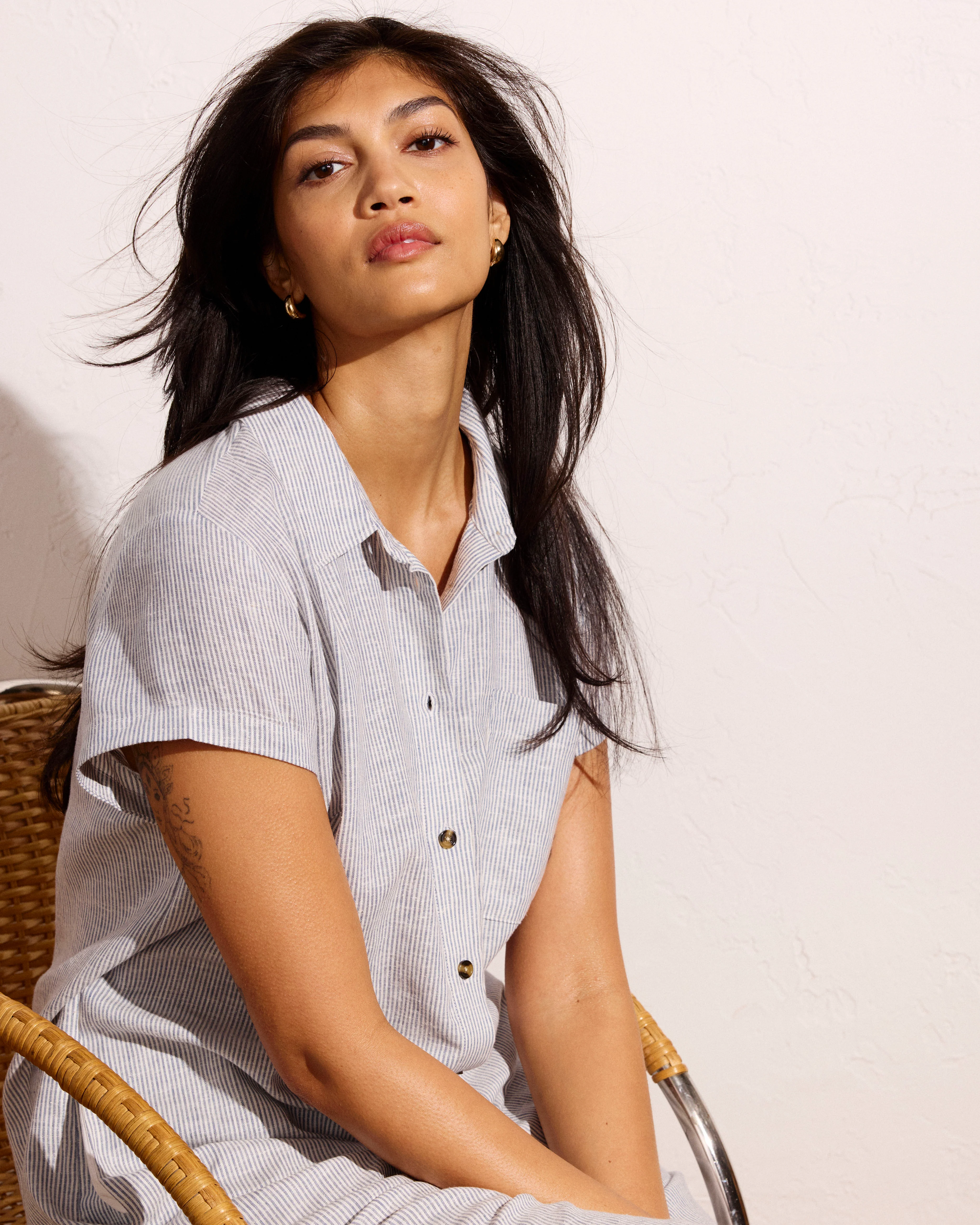 Dune Linen Blend Shirtdress - Beach Stripe - Image 3