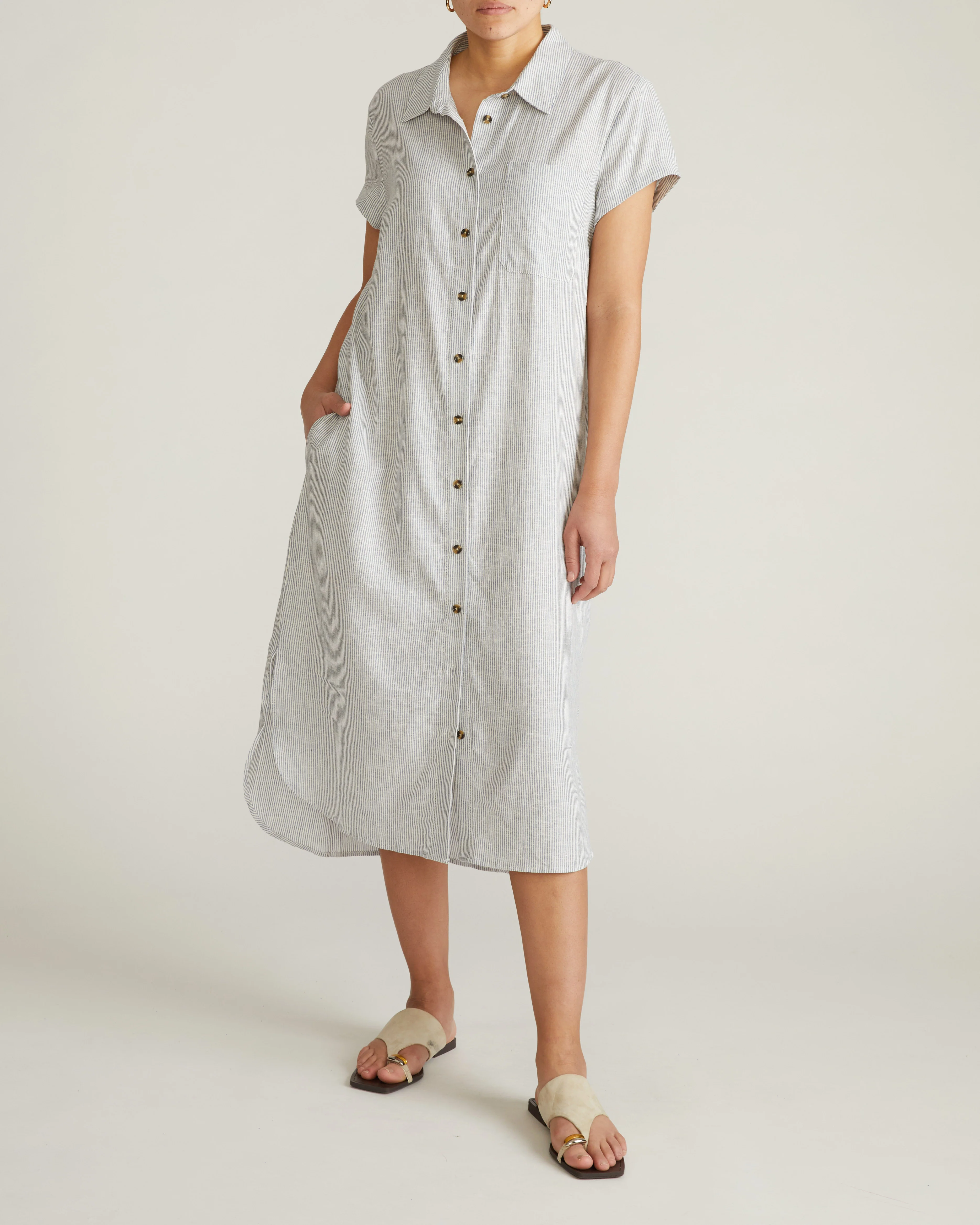 Dune Linen Blend Shirtdress - Beach Stripe - Image 6