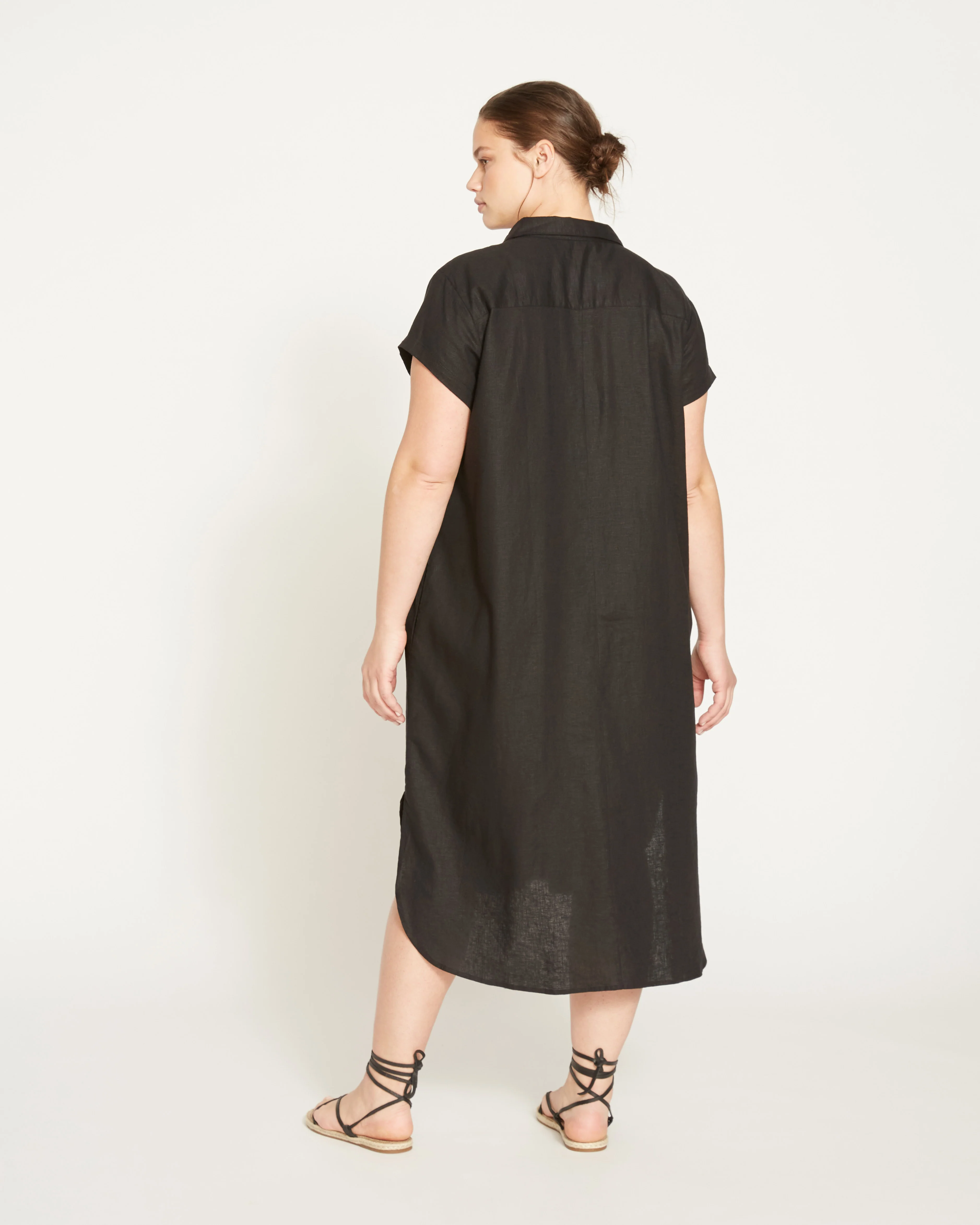 Dune Linen Blend Shirtdress - Black - Image 4